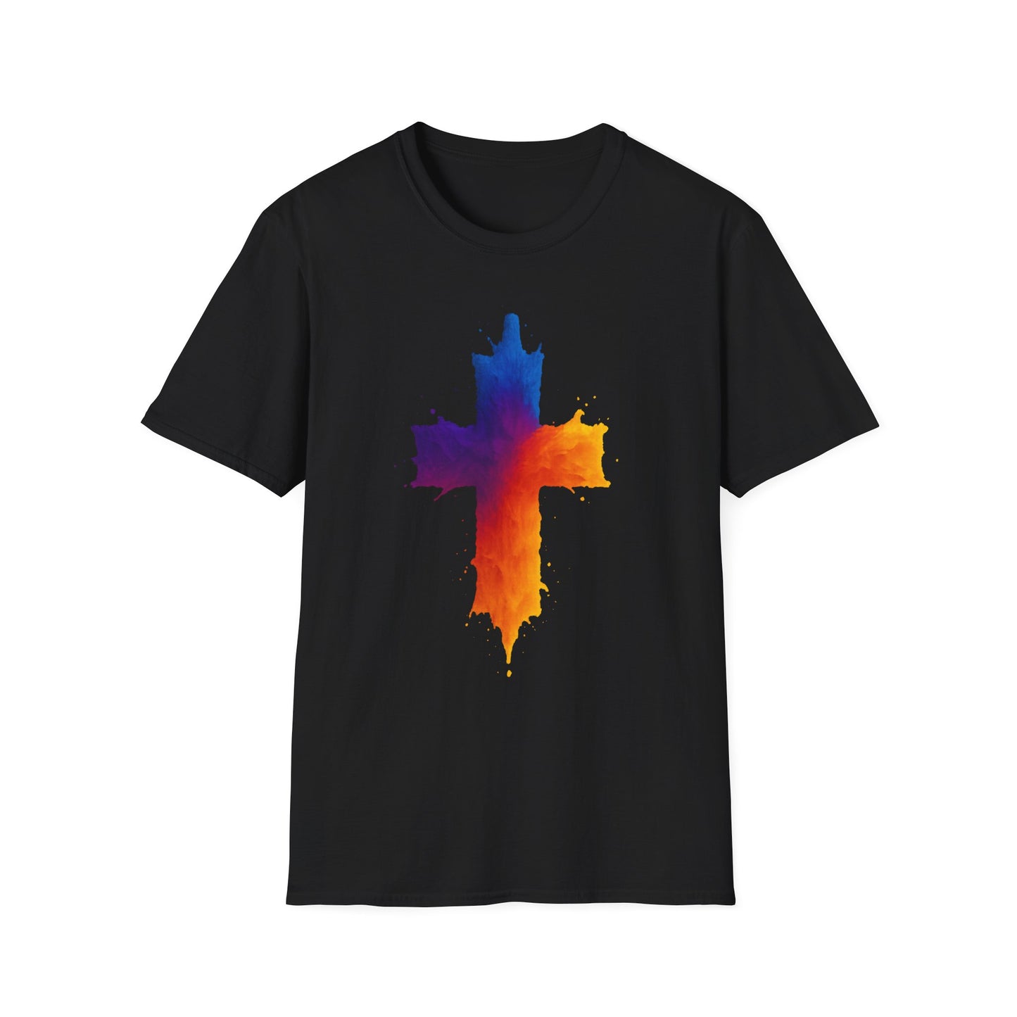 Colorful Abstract Cross T‑Shirt | Bold Grunge Paint Splatter Christian Tee | Unique Vibrant Gift | Inspirational Faith Graphic Shirt
