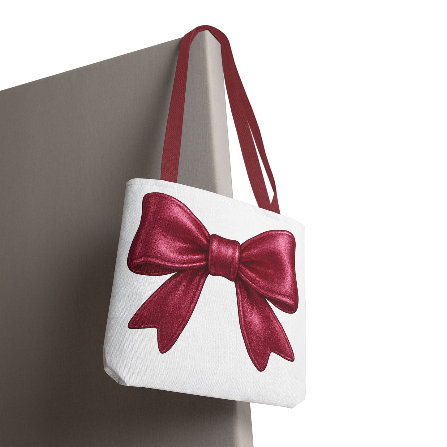 Chic Red Bow Tote Bag – Cute Girly Gift for Her, Fashionable White Bag with Red Handles, Kawaii Aesthetic Purse, Everyday Style