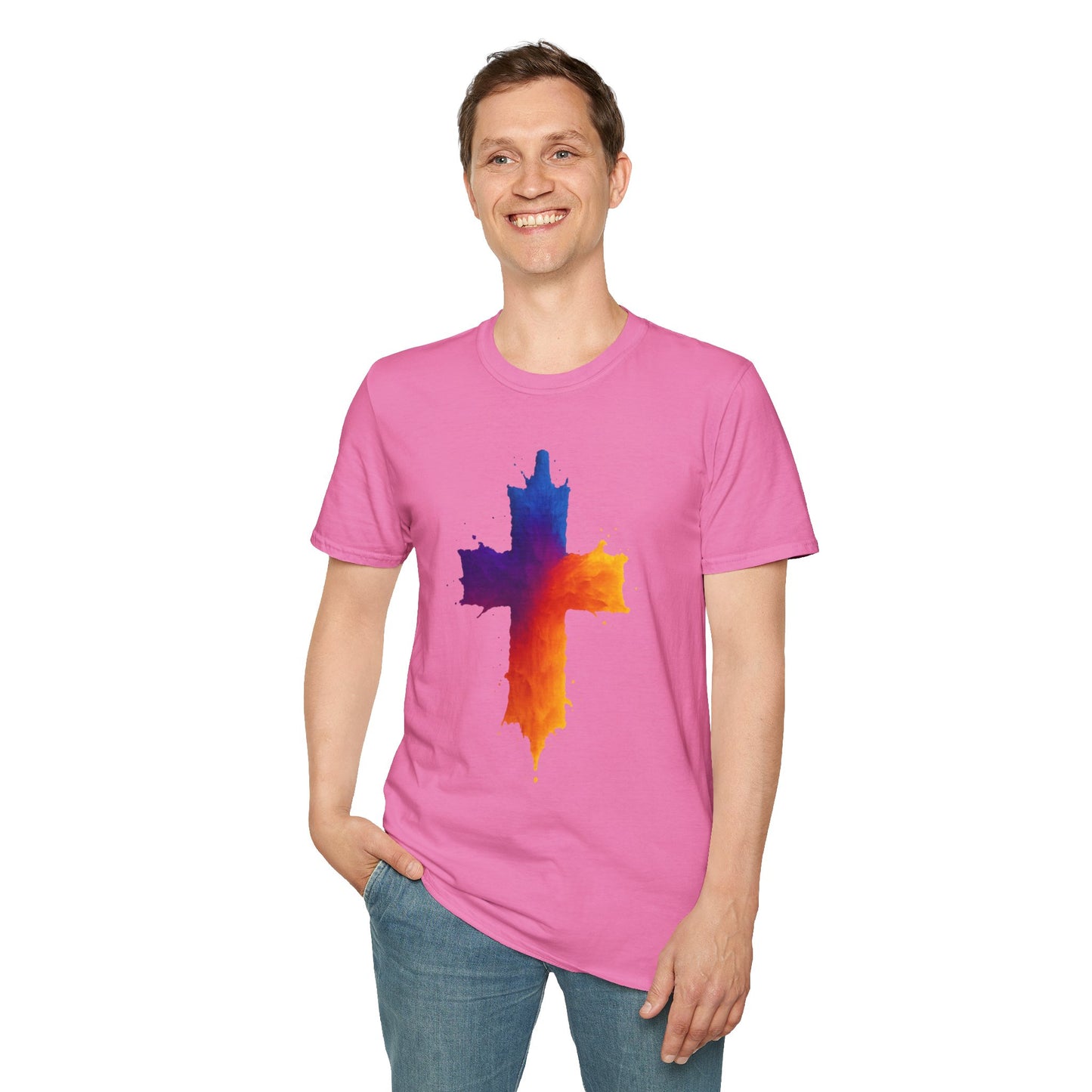 Colorful Abstract Cross T‑Shirt | Bold Grunge Paint Splatter Christian Tee | Unique Vibrant Gift | Inspirational Faith Graphic Shirt