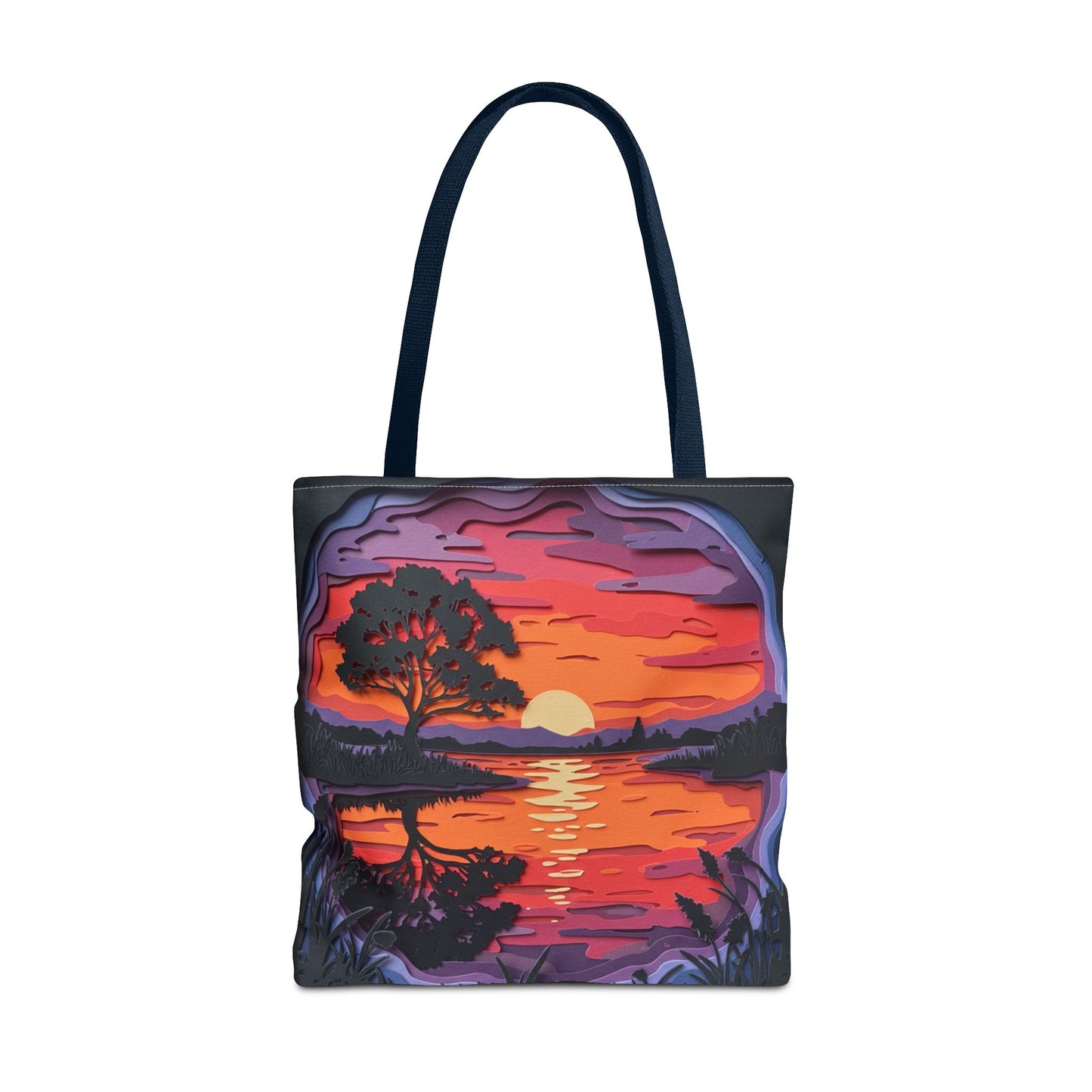 Sunset Landscape Canvas Tote Bag – Paper‑Art Inspired Nature Scene Tote – Colorful Sunset Market Tote, Eco Reusable Beach Bag, Vibrant Gift for Her