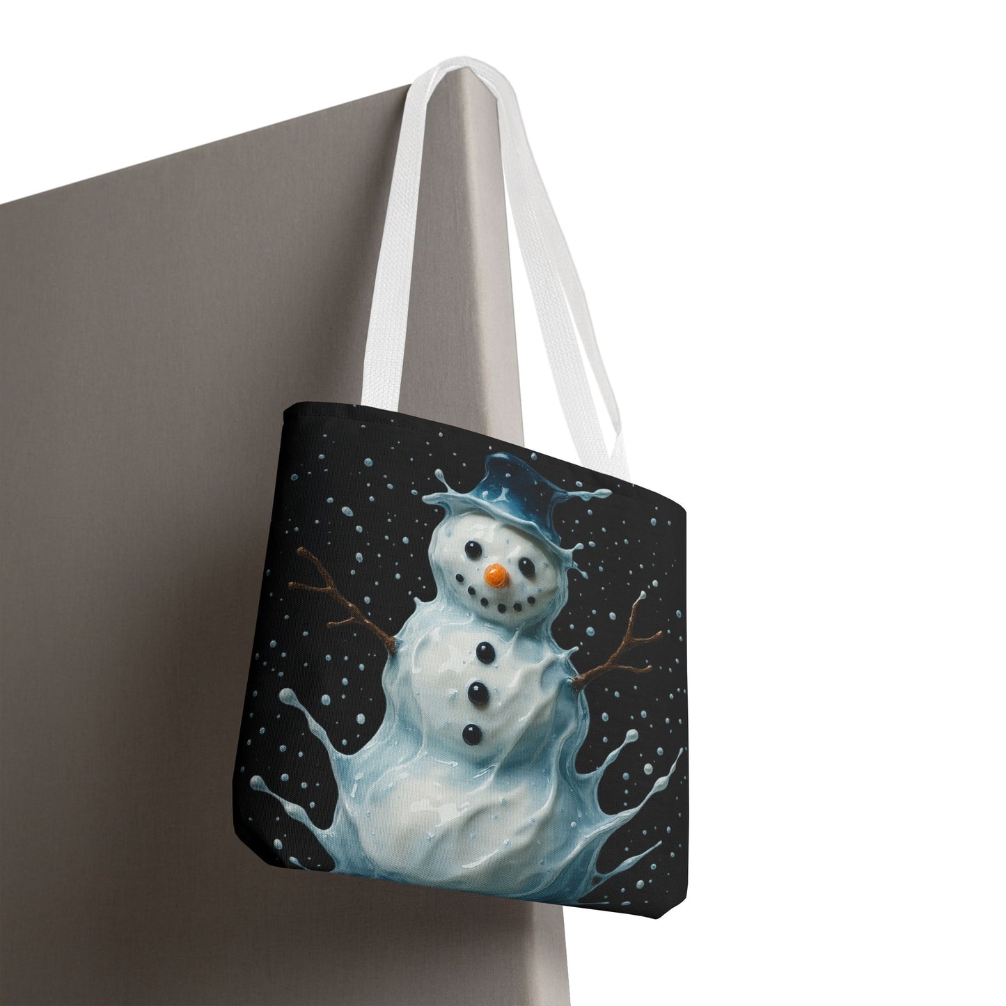 Winter Snowman Tote Bag, Festive Christmas Gift Bag, Holiday Shopping Tote, Snowy Season Accessory, Reusable Winter Art Bag For Everyday Use