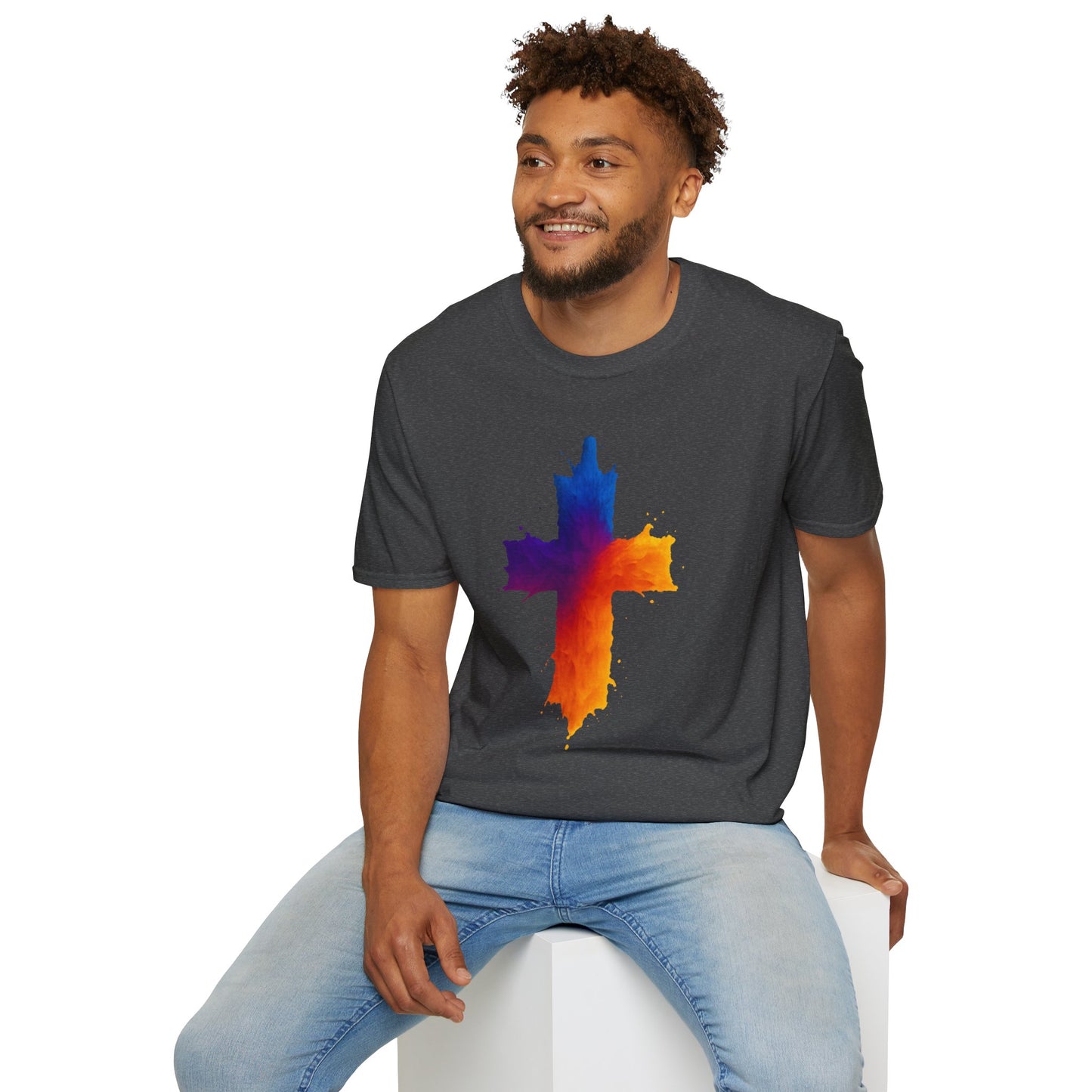 Colorful Abstract Cross T‑Shirt | Bold Grunge Paint Splatter Christian Tee | Unique Vibrant Gift | Inspirational Faith Graphic Shirt