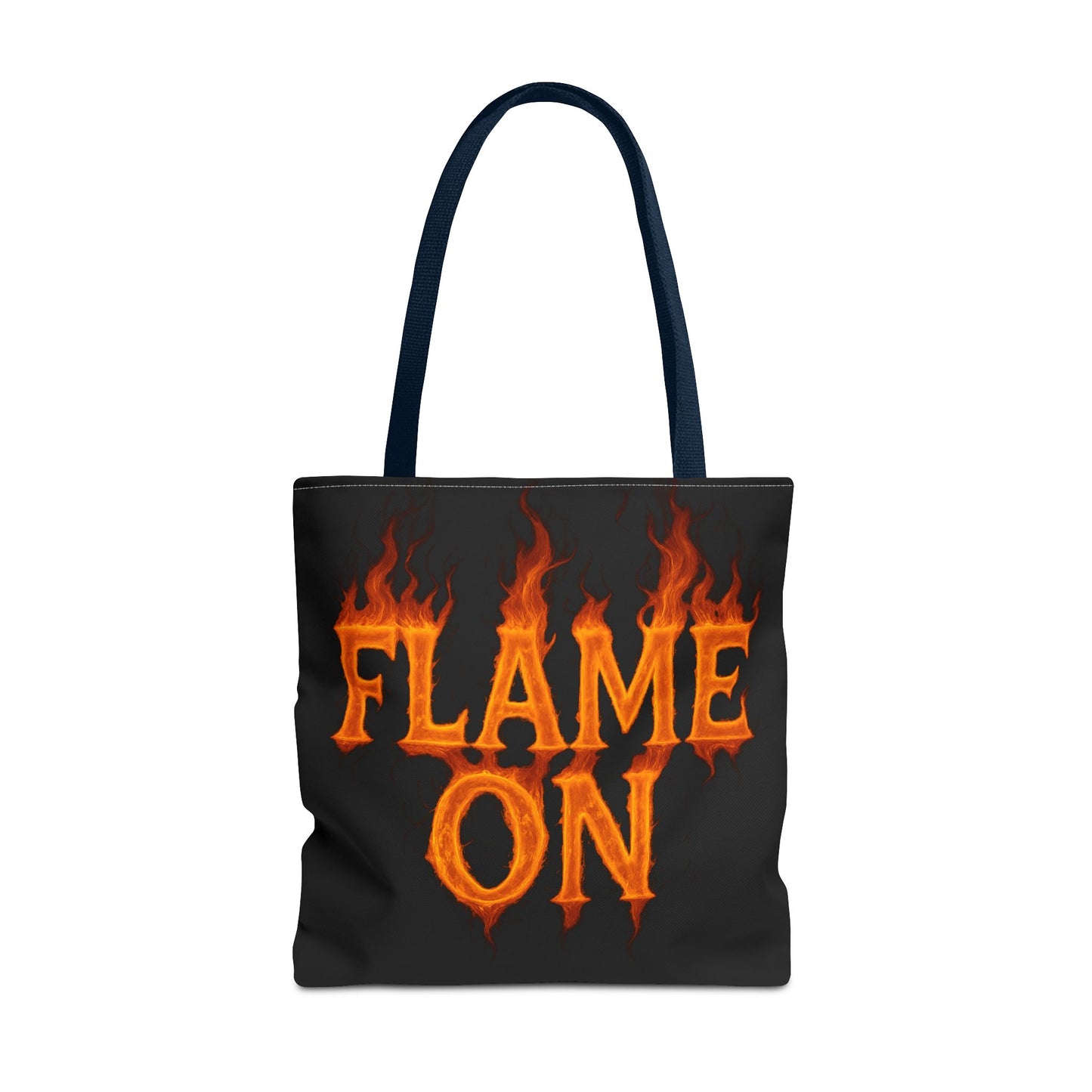 Flame On Tote Bag - Fire Typography Black Bag for Book Lovers, Gym, or Groceries | Bold Comic-Inspired Catchphrase Tote