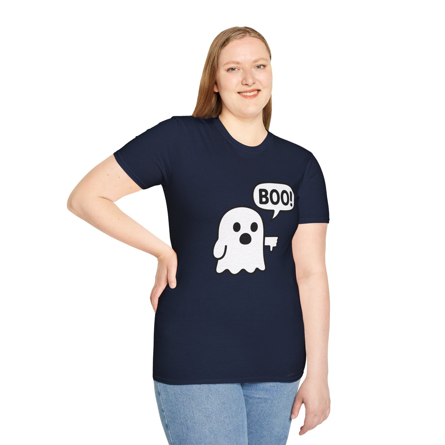 Cute Ghost Thumbs-Down 'Boo' Tee | Funny Halloween Play on Words Shirt | Spooky Season Ghost Tee | Fall Coquette Aesthetic Tee
