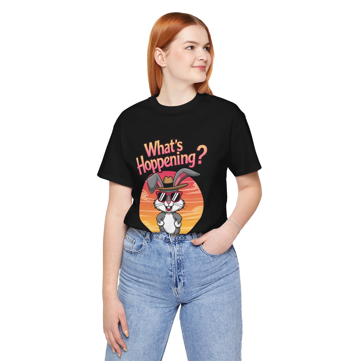 What’s Hoppening Funny Bunny Shirt – Cute Rabbit Pun T-Shirt – Sunset Graphic Tee for Animal Lovers, Easter, and Pun Enthusiasts