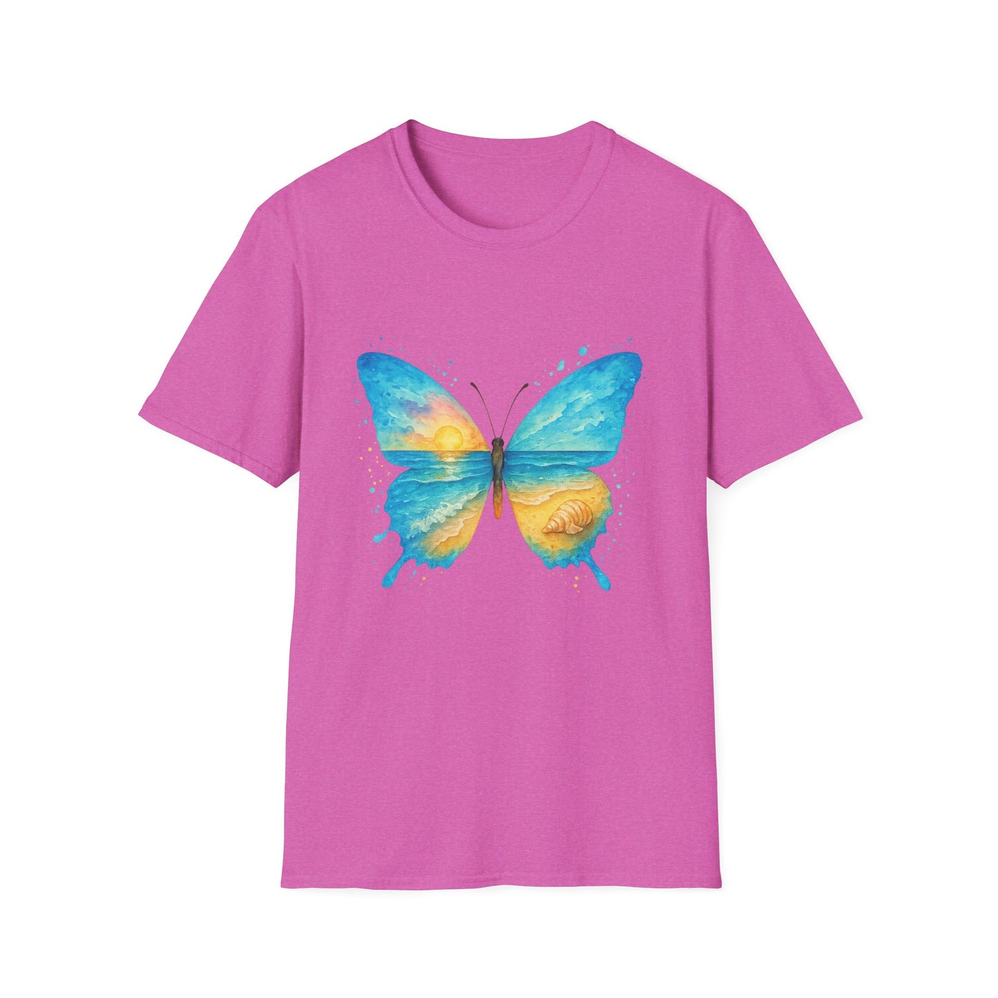 Butterfly Sunset Beach Tee - Scenic Butterfly Graphic Shirt, Nature Lover Gift, Boho Ocean Tee, Unisex Casual T-Shirt