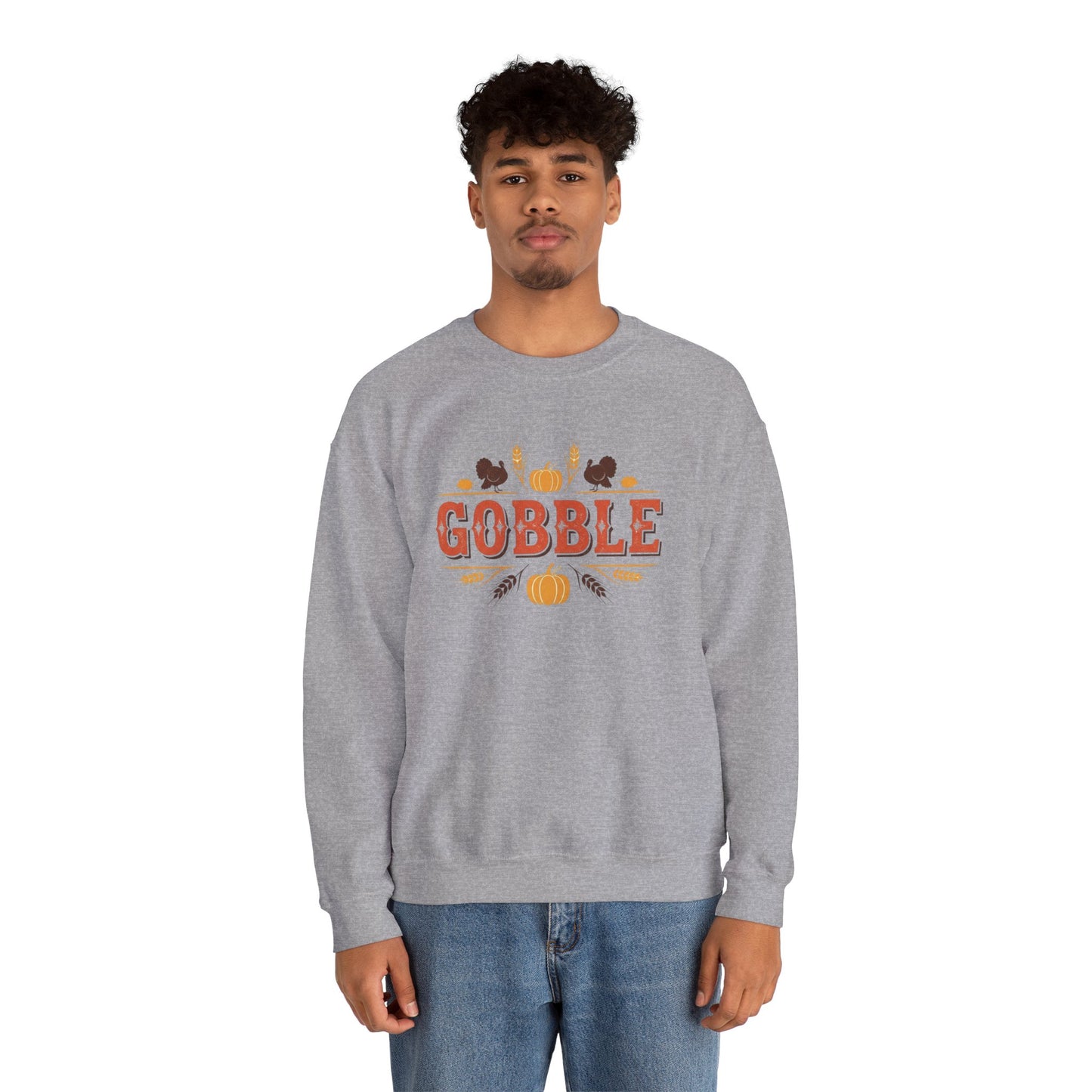 Gobble Thanksgiving Sweatshirt, Fall Pumpkin Turkey Shirt, Cozy Autumn Crewneck, Cute Gobble Pullover, Thanksgiving Dinner Outfit