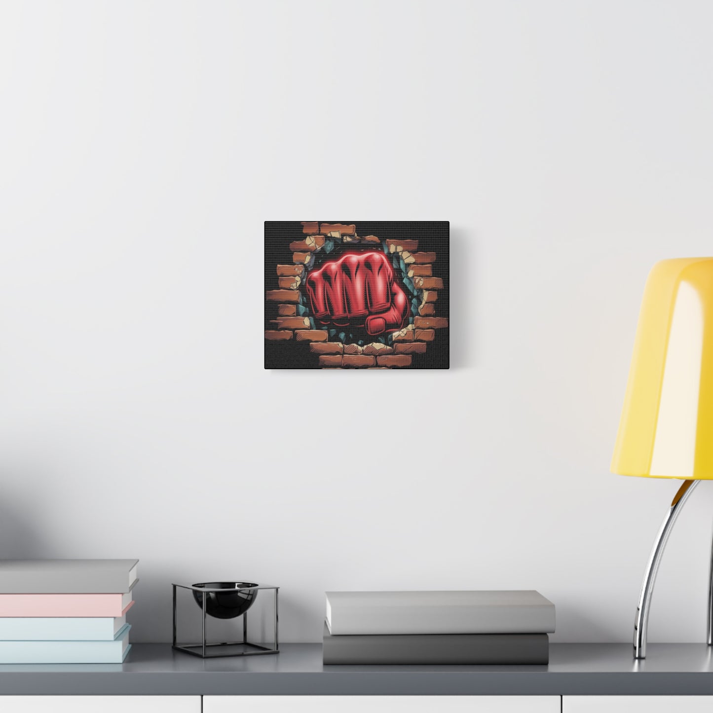 Canvas Wall Art - Red Fist Smashing Through Wall