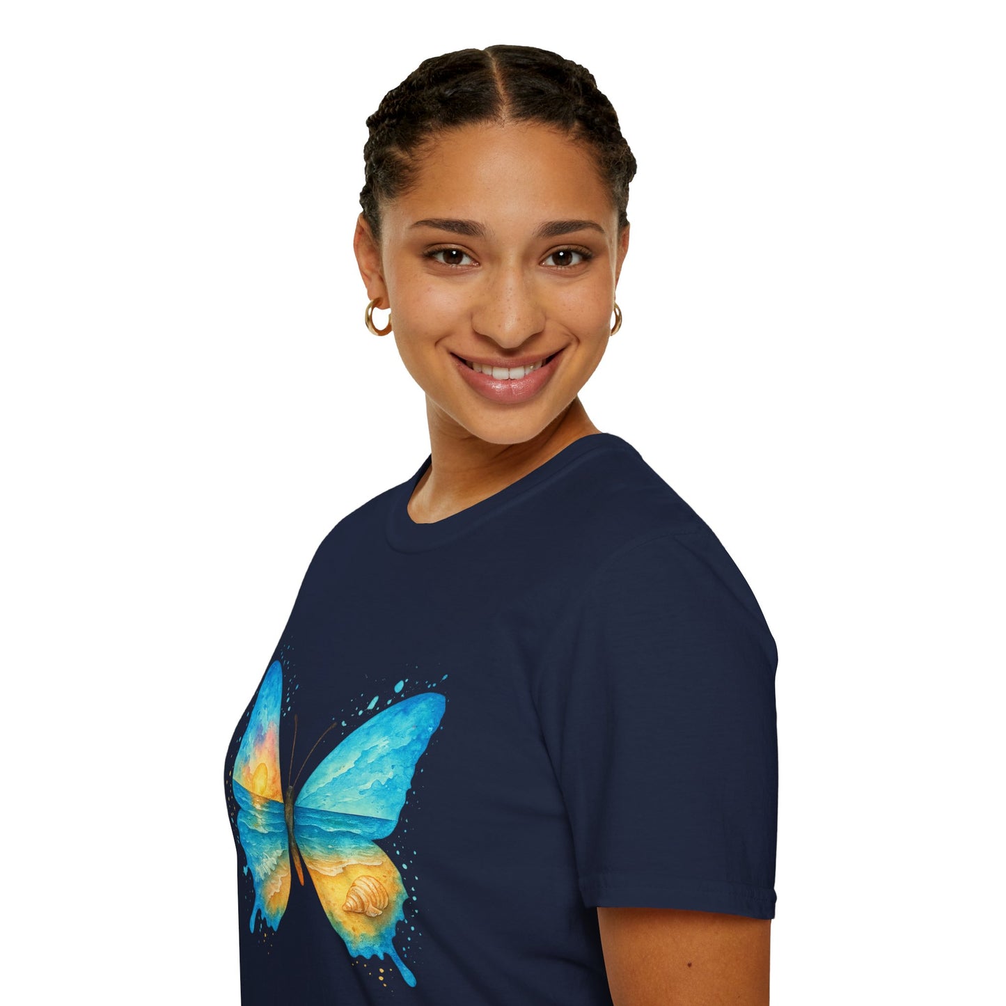 Butterfly Sunset Beach Tee - Scenic Butterfly Graphic Shirt, Nature Lover Gift, Boho Ocean Tee, Unisex Casual T-Shirt