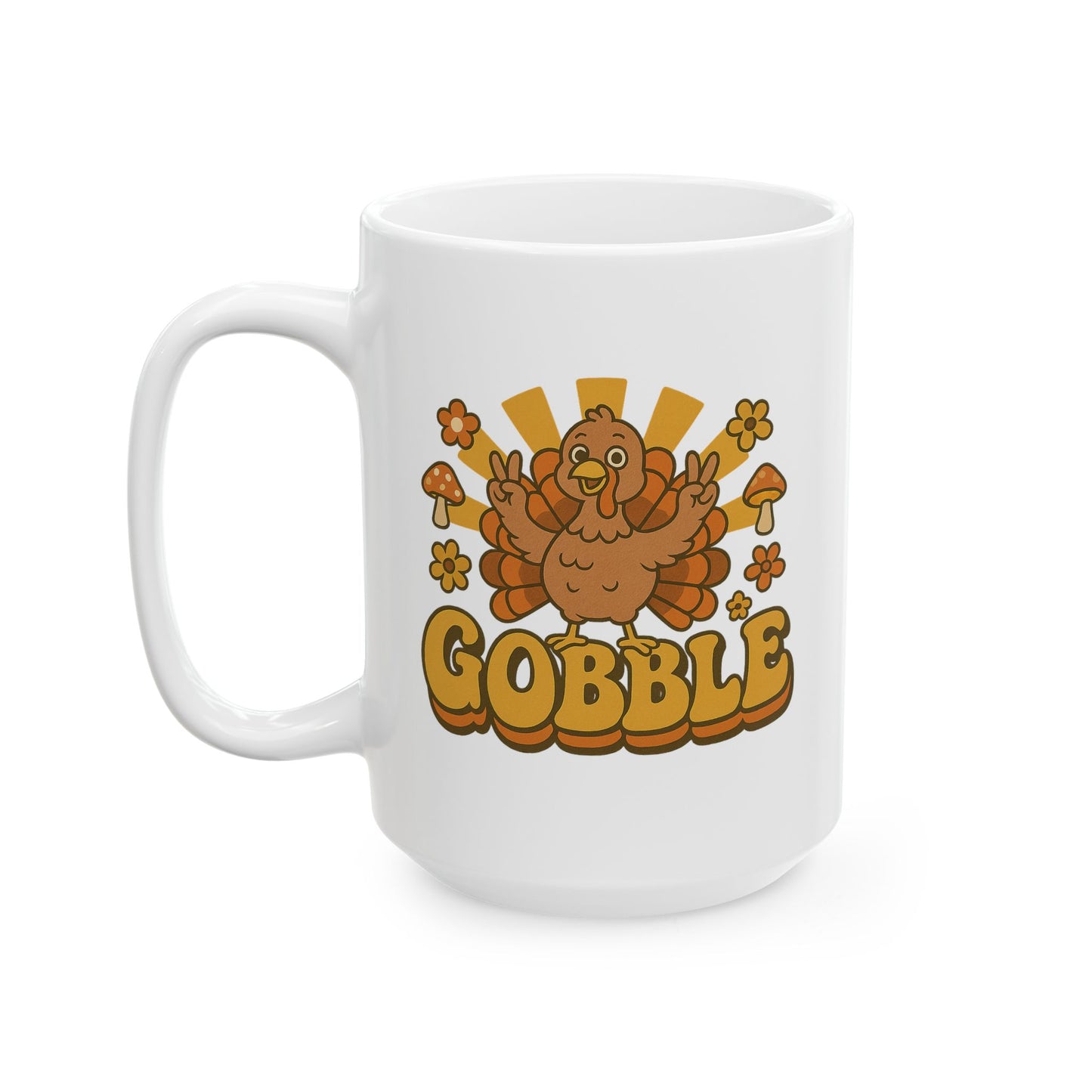 Retro Gobble Thanksgiving Mug, Cute Turkey Coffee Cup With 70s Fall Design, Funny Autumn Ceramic Mug For Holiday Decor And Festive Gifts