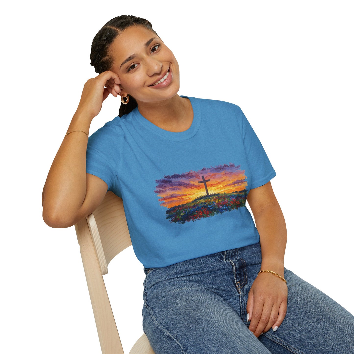 Van Gogh-Style Cross Sunset T-Shirt | Christian Faith Tee, Impressionist Nature Cross Shirt, Sunset Religious Art, Faith & Landscape Gift