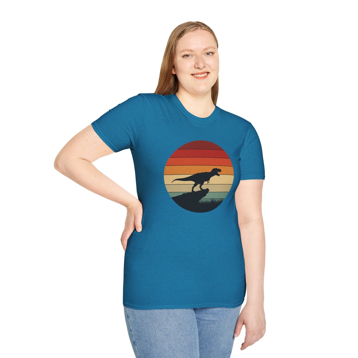 Retro T-Rex Dinosaur Shirt for Men Women - Vintage Sunset Graphic Tee - Unisex Jurassic Gift Idea Funny Casual Dino T-Shirt