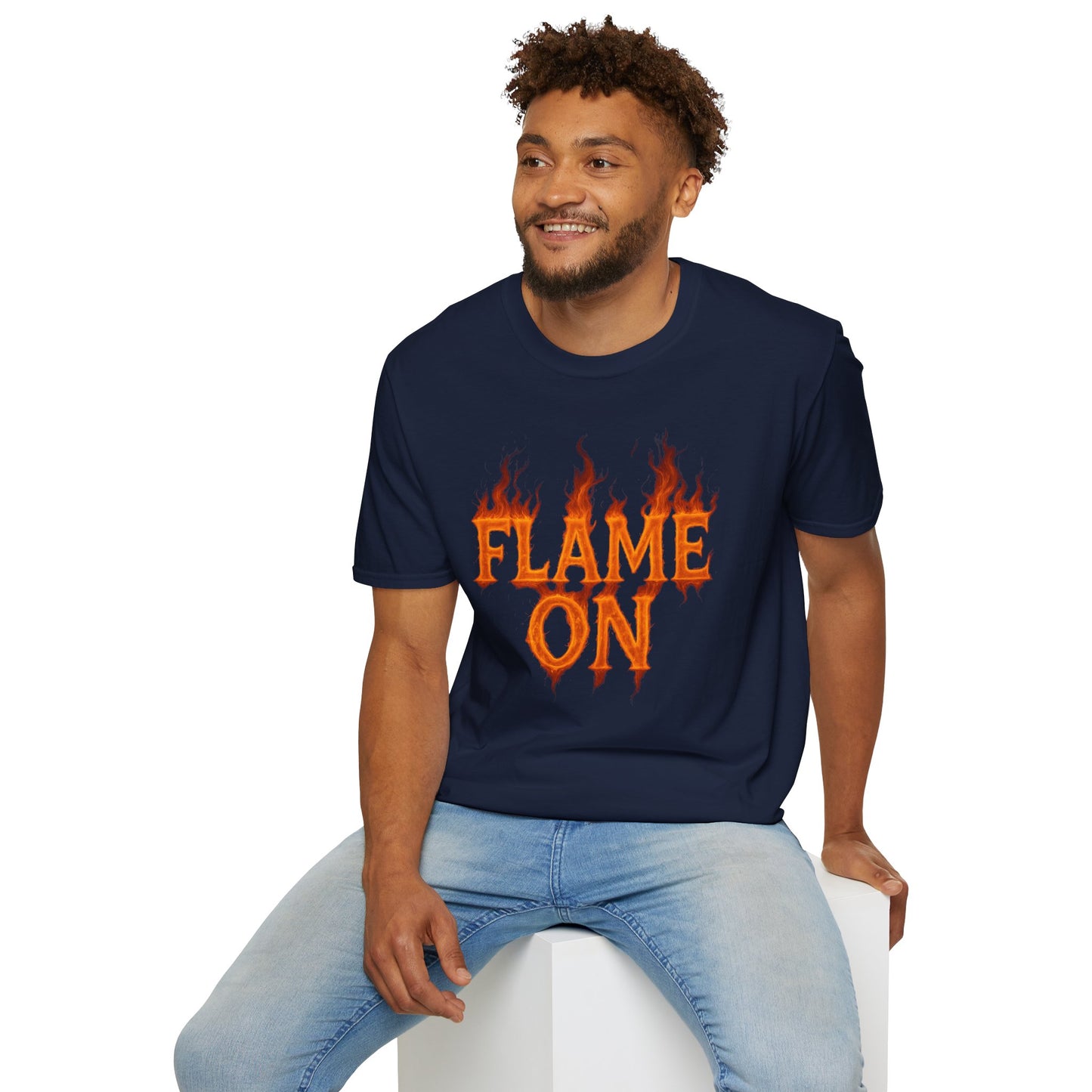 Flame On Fire Typography Shirt - Superhero Fan Gift, Personalized Fiery Slogan Tee, Comic Style Flame Letter T-Shirt, Flame Lover Shirt