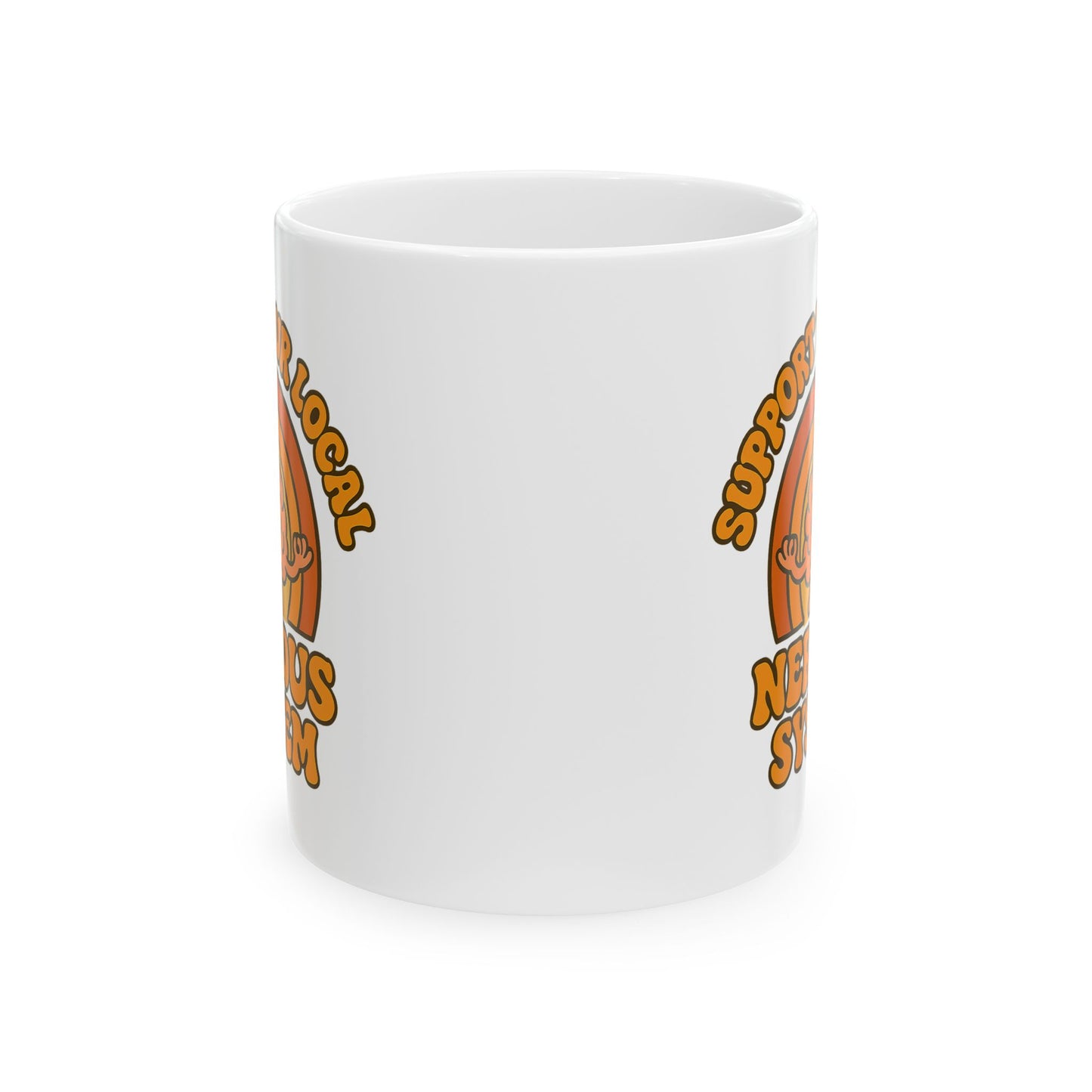 Support Your Local Nervous System Mug | Funny Brain Coffee Cup, Mental Health Gift, Retro Neurodiversity Humor Tea Mug for Self Care