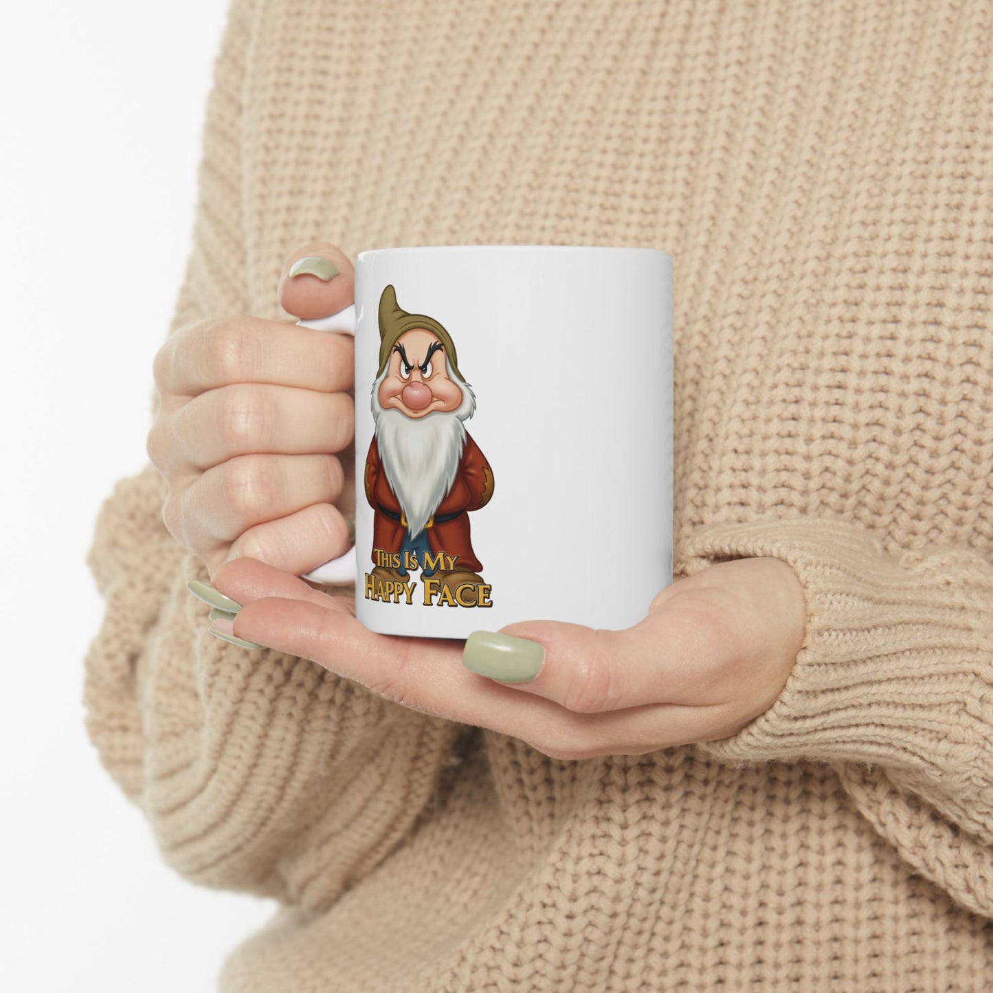 Funny Grumpy Gnome Mug – “This Is My Happy Face” Coffee Cup, Dishwasher Safe Ceramic, Hilarious Gift for Coffee Lovers & Office Humor