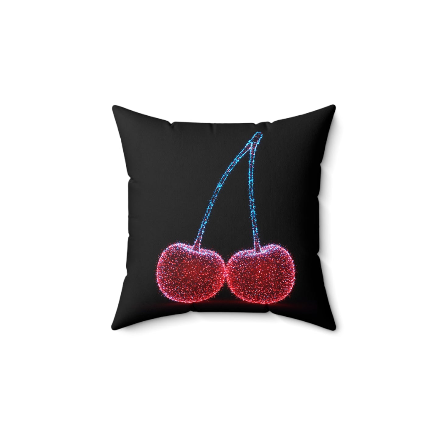 Square Pillow with Bioluminescent Cherries