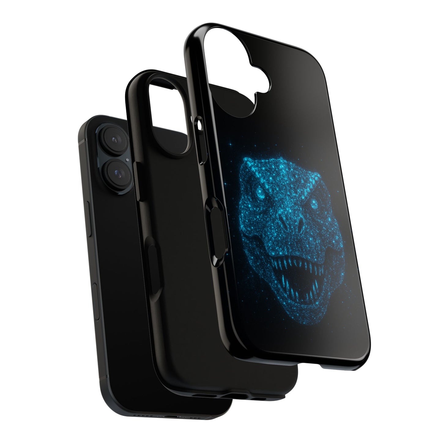 Bioluminescent Particle T-Rex iPhone Case - Galaxy-Style Cosmic Dino on Tough Dual-Layer Cover, Gift for Dino & Space Fans