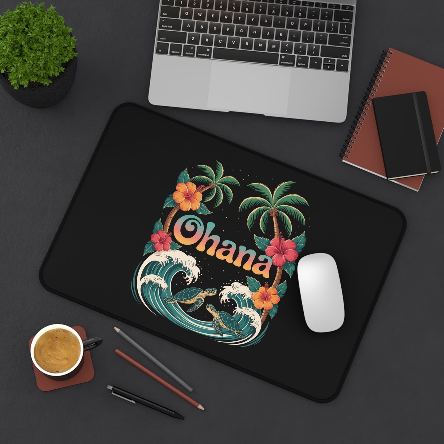 Ohana Tropical Mouse Pad - Hawaiian Desk Mat - Office Decor Gift - Beach Vibes Computer Mat - Aloha Workspace Accessory