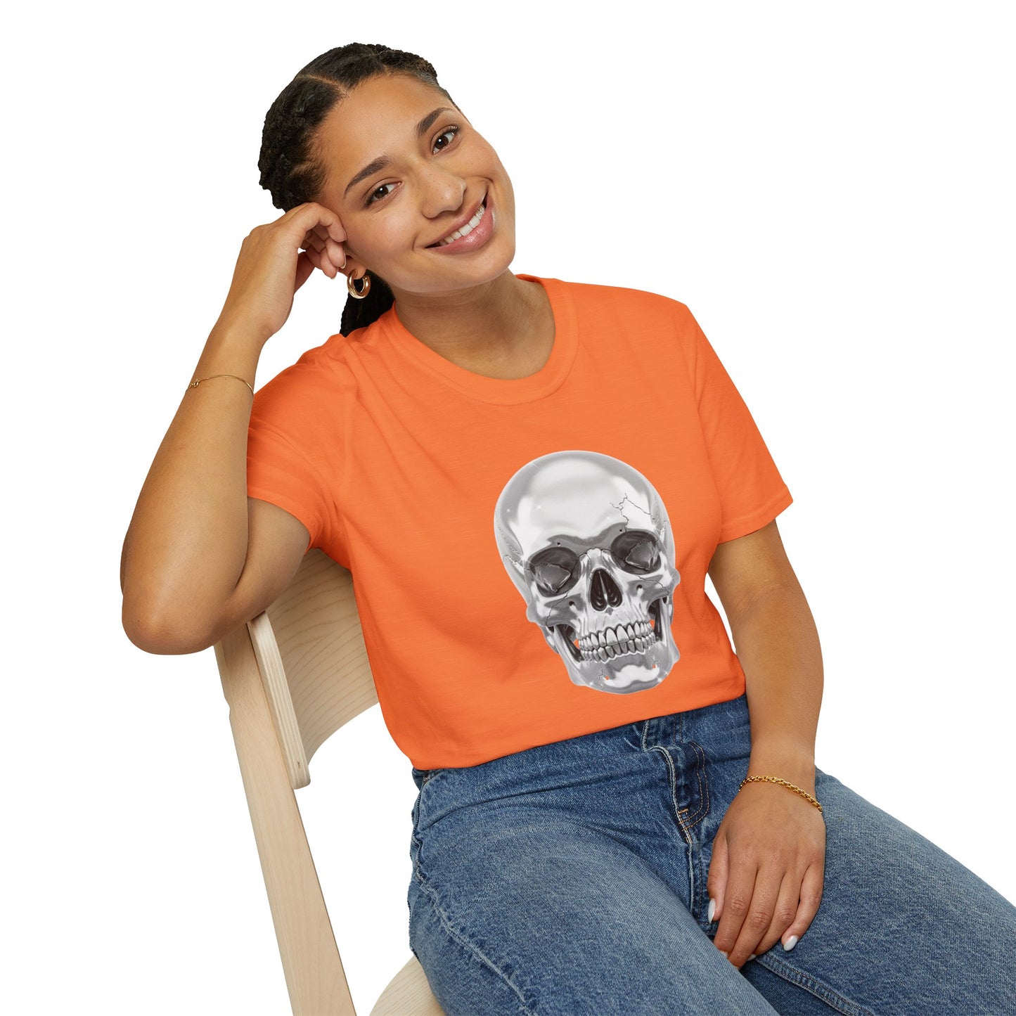Chrome Skull Graphic Tee - Edgy Metallic Skull Shirt - Retro Rock Vibe, Dark Aesthetic, Unisex Cool Gift - Trendy Fashion Statement Top