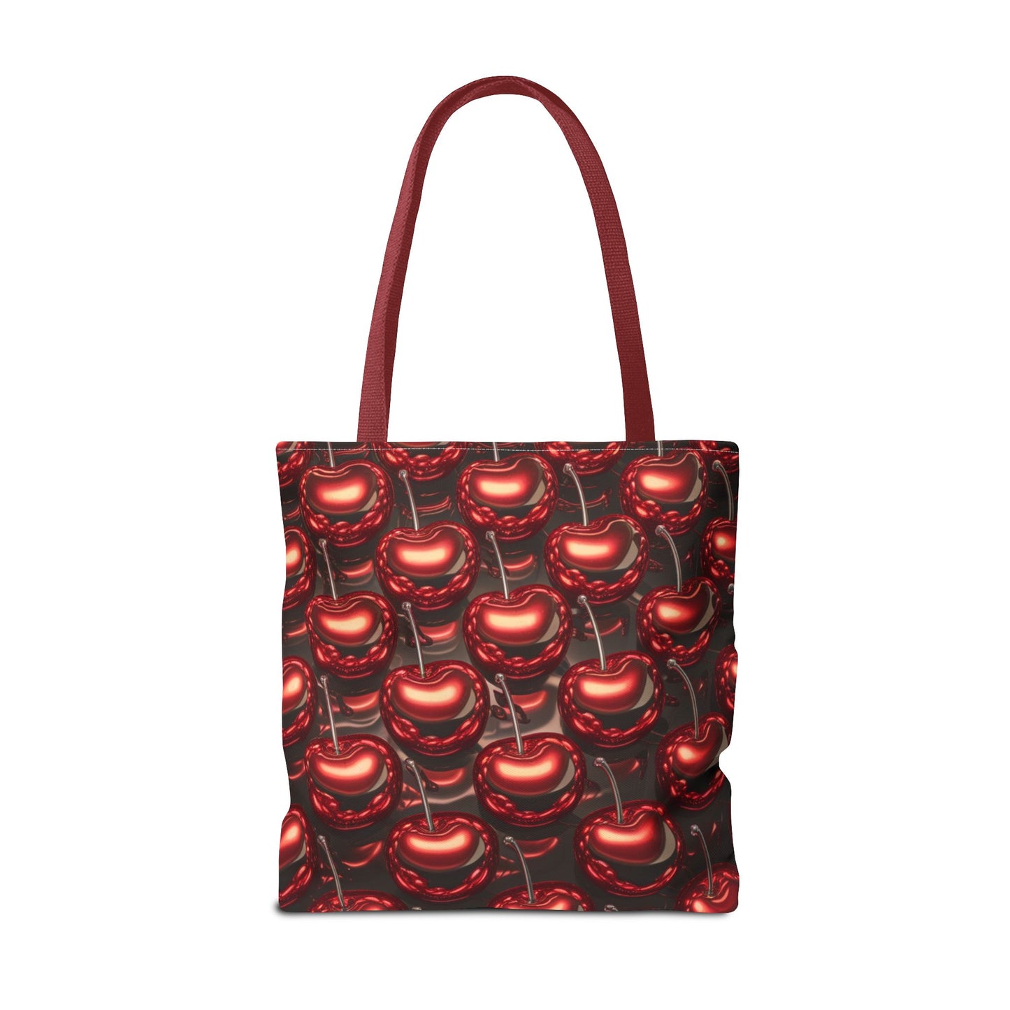 Glossy Cherry Pattern Canvas Tote Bag – Retro Black & Red Cherry Print, Coquette Cottagecore Aesthetic Shopper Tote, Fruit Lover Gift