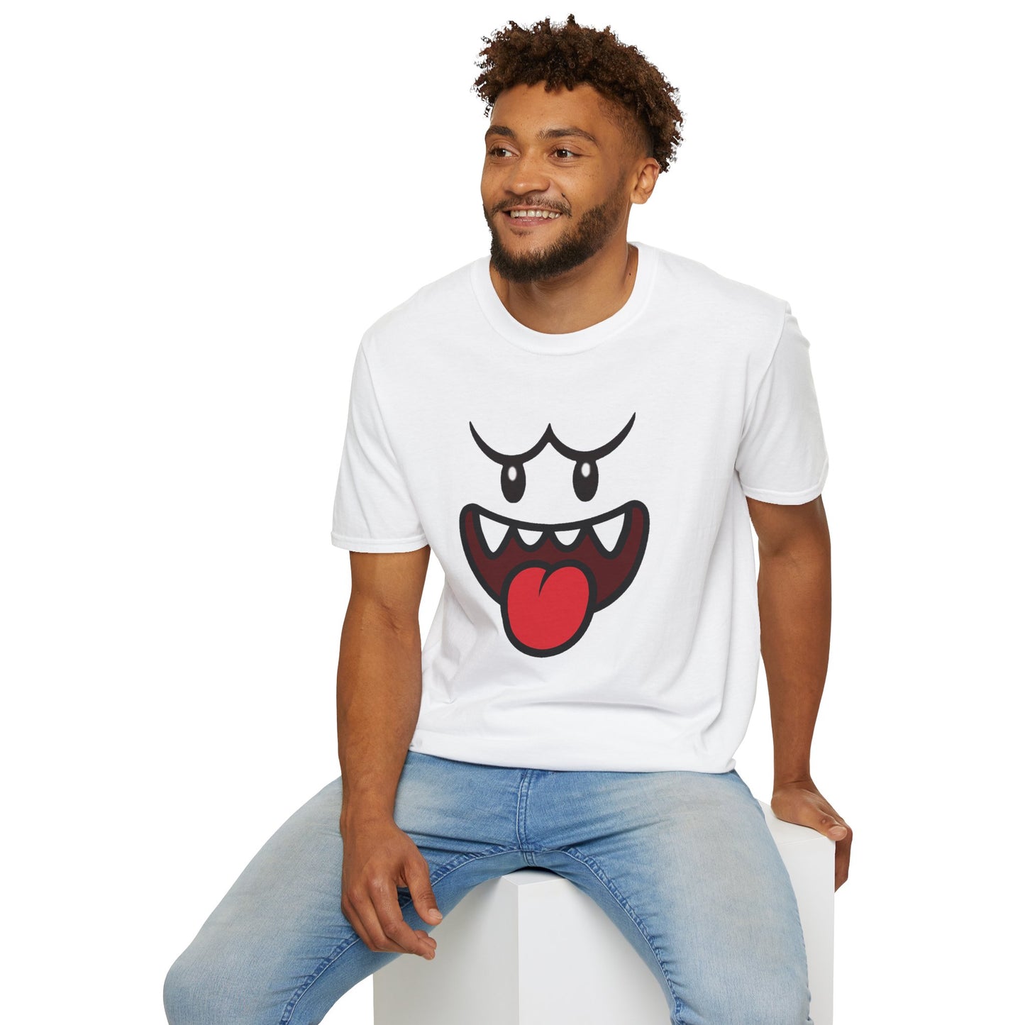 Ghost Face Graphic T-Shirt – Funny Spooky Cute Retro Halloween Tee, Y2K Nostalgia Bold Design, Soft Cotton, Fall Gift Shirt
