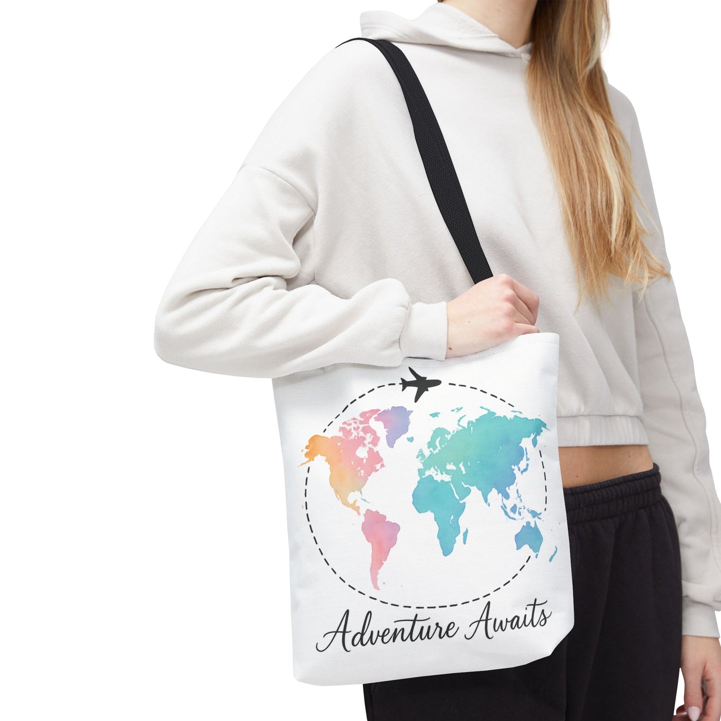 Adventure Awaits Watercolor World Map Tote Bag | Travel Canvas Tote | Wanderlust Gift, Beach, Camping, Airport Carryall, Eco-Friendly