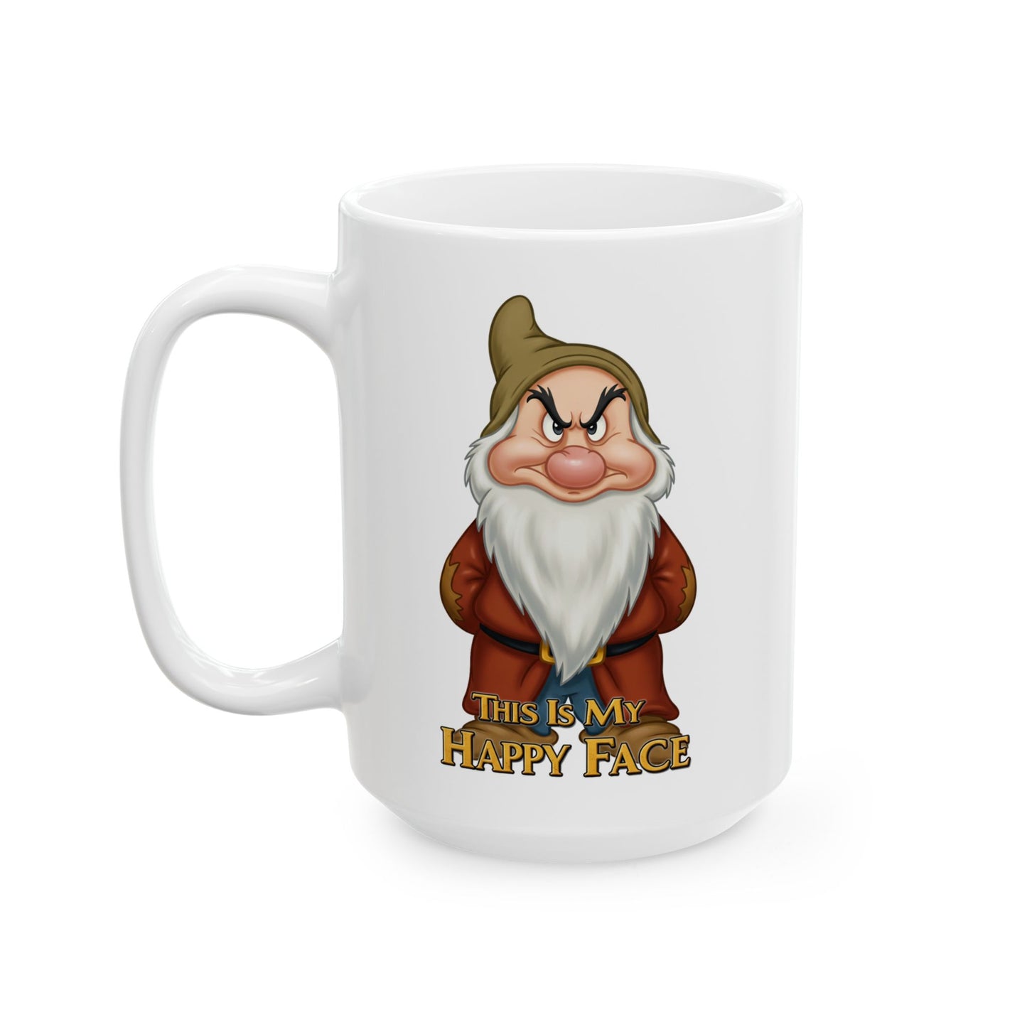 Funny Grumpy Gnome Mug – “This Is My Happy Face” Coffee Cup, Dishwasher Safe Ceramic, Hilarious Gift for Coffee Lovers & Office Humor
