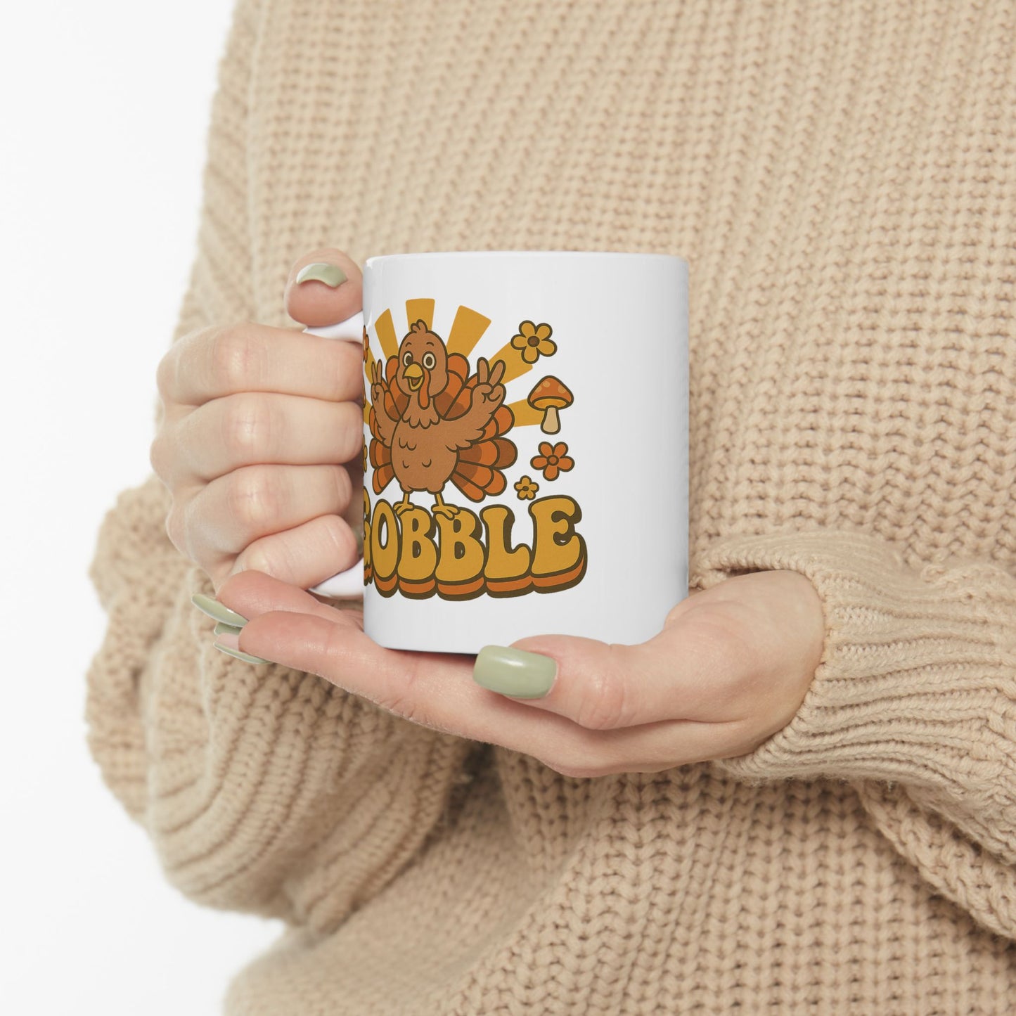 Retro Gobble Thanksgiving Mug, Cute Turkey Coffee Cup With 70s Fall Design, Funny Autumn Ceramic Mug For Holiday Decor And Festive Gifts