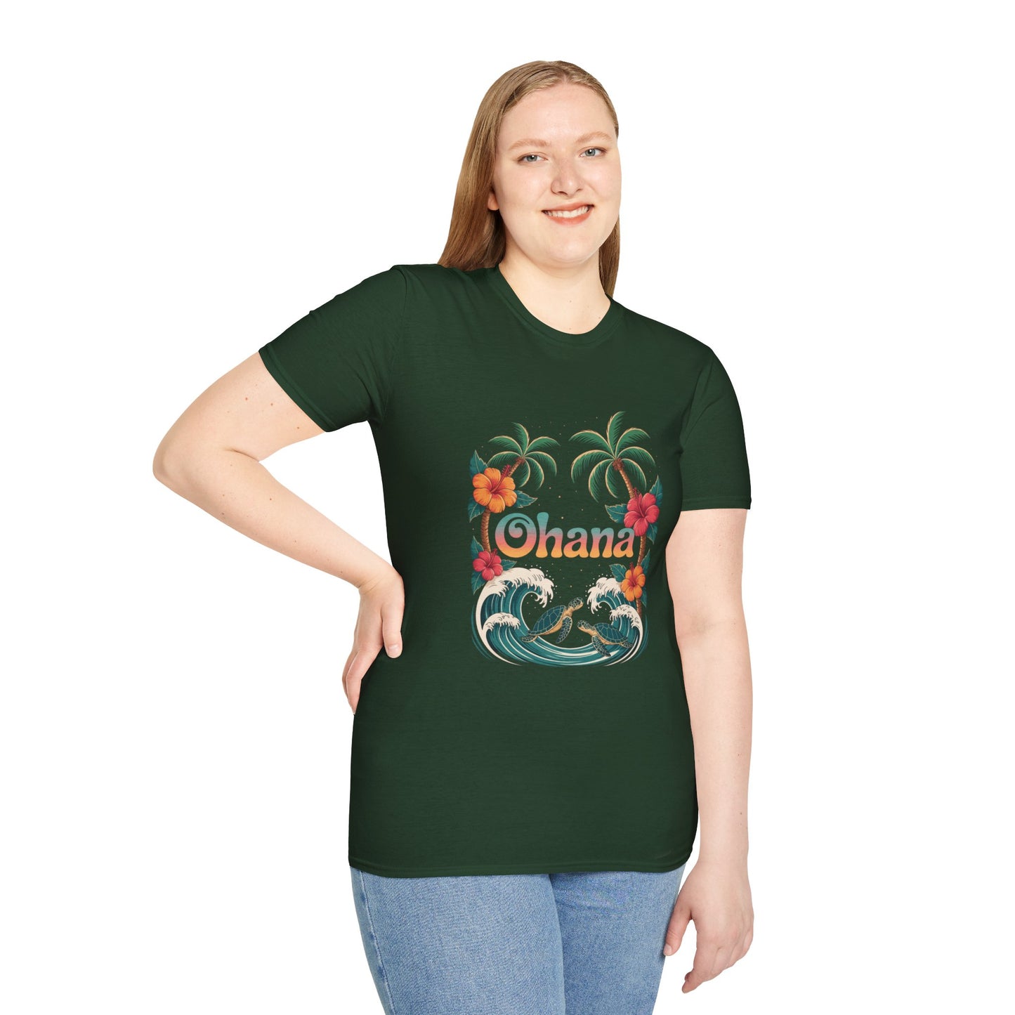 Ohana Shirt - Retro Hawaiian Sea Turtle & Palm Tree Graphic Tee - Tropical Beach Family Gift, Summer Vacation Aesthetic T-Shirt