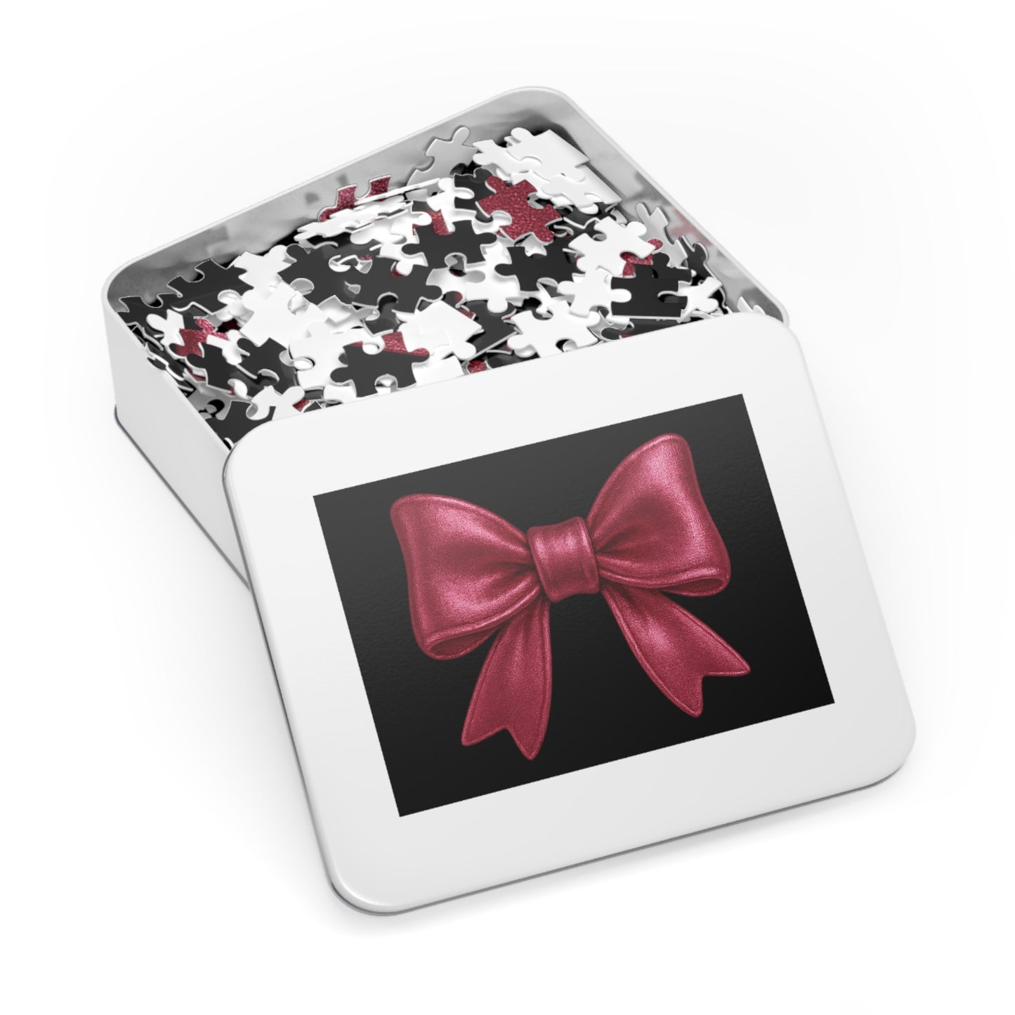Pink Bow Jigsaw Puzzle – Elegant Aesthetic Puzzle with Gift Tin | Cute Girly Puzzle Gift for Her, Game Night, or Decor
