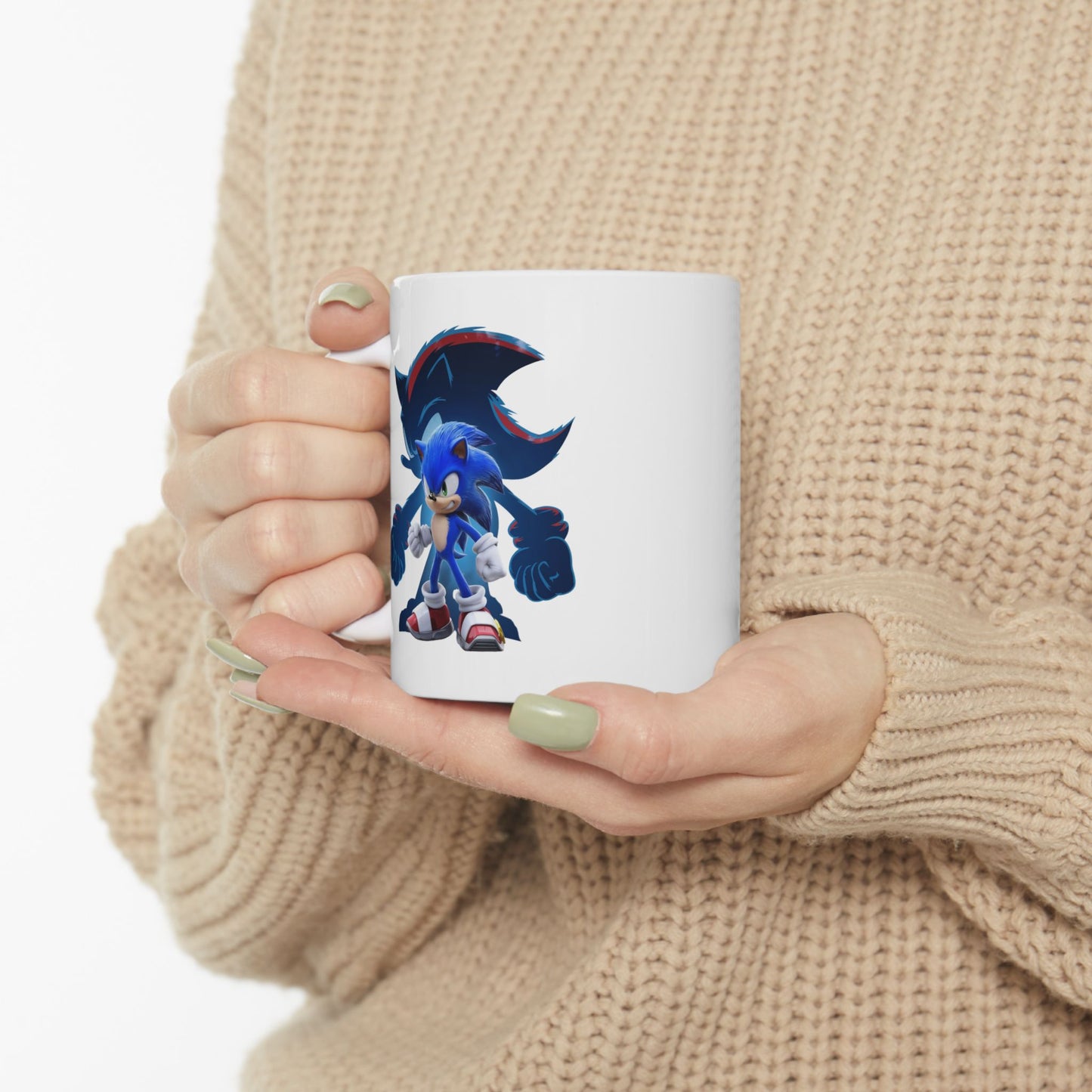 Blue Speed Hero Mug – Epic Gaming Hedgehog Coffee Cup with Dark Rival Silhouette – Video Game Inspired Gift for Fans & Collectors