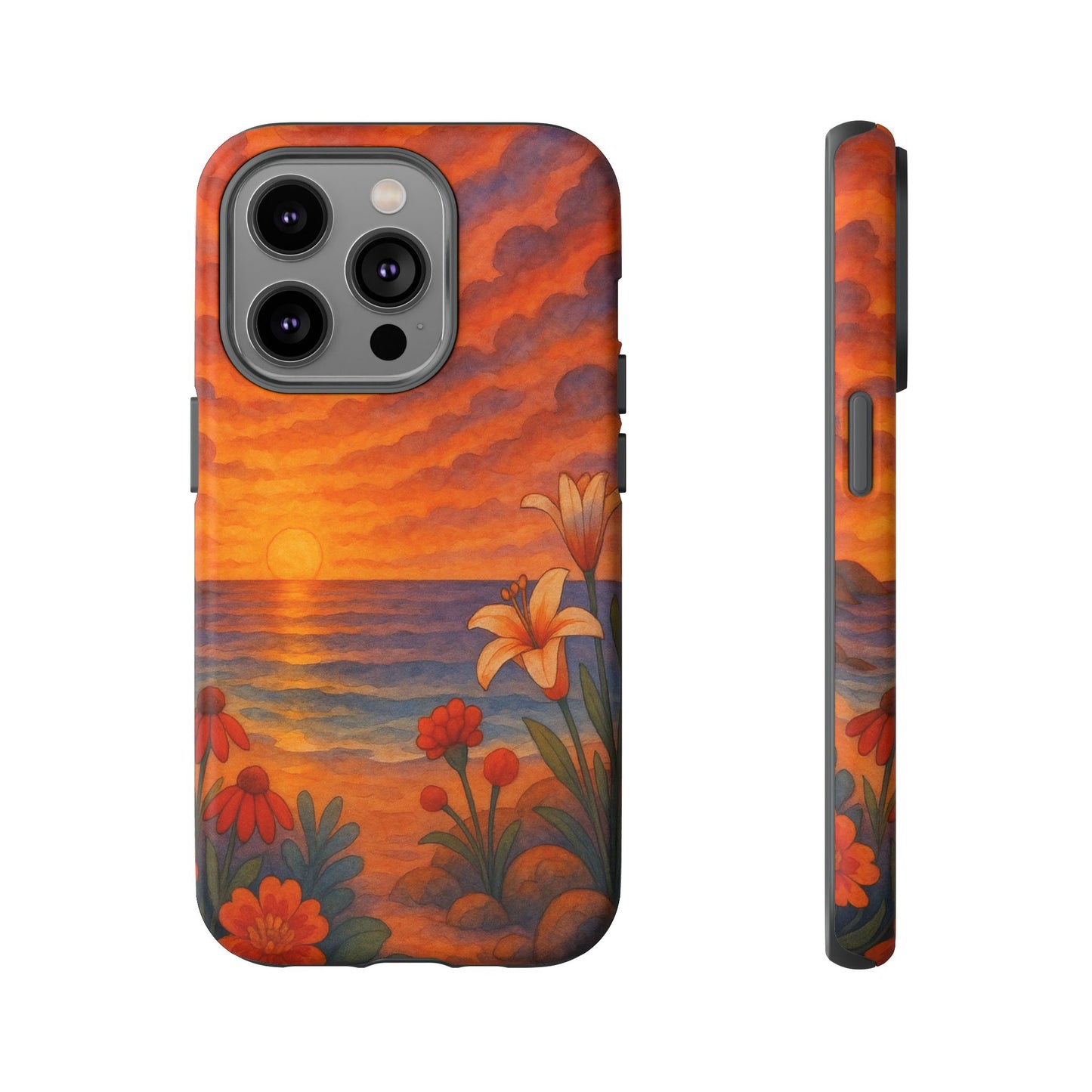 iPhone Case - Floral Ocean Sunset Watercolor Tough Case Nautical Phone Case Beach iPhone Case Ocean Sunset Theme