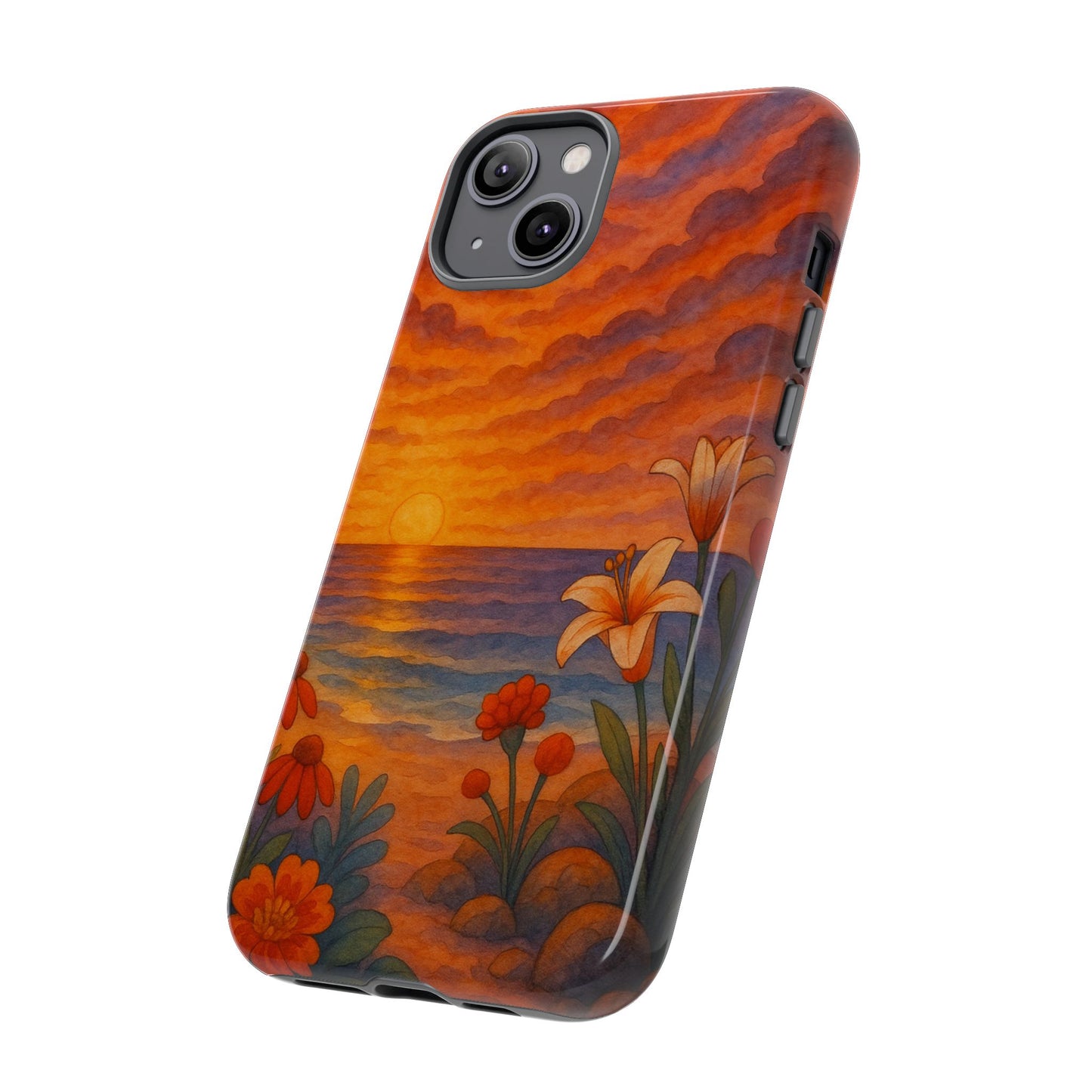 iPhone Case - Floral Ocean Sunset Watercolor Tough Case Nautical Phone Case Beach iPhone Case Ocean Sunset Theme