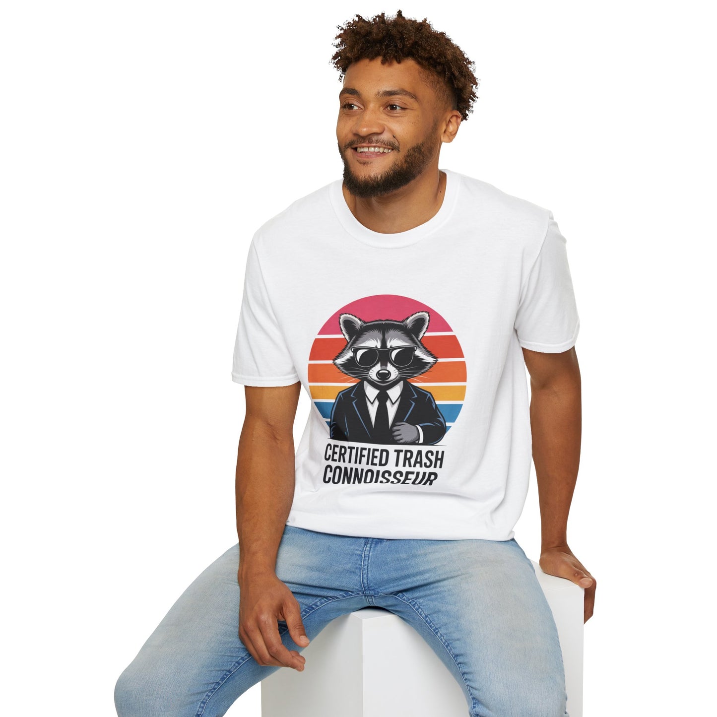 Certified Trash Connoisseur Raccoon Shirt - Funny Trash Panda Graphic Tee - Retro Sunset Vintage Vibe - Unique Gift for Raccoon Lover