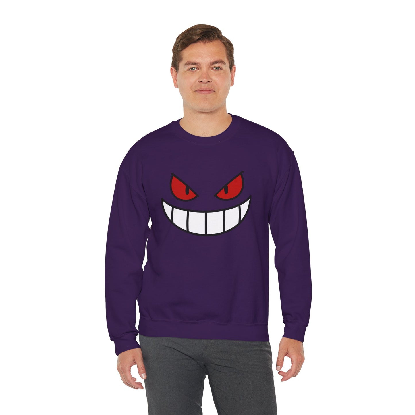 Evil Grin Sweatshirt, Creepy Skull Face Crewneck, Spooky Halloween Pullover, Dark Grinning Ghost Tee, Unisex Scary Smile Sweatshirt