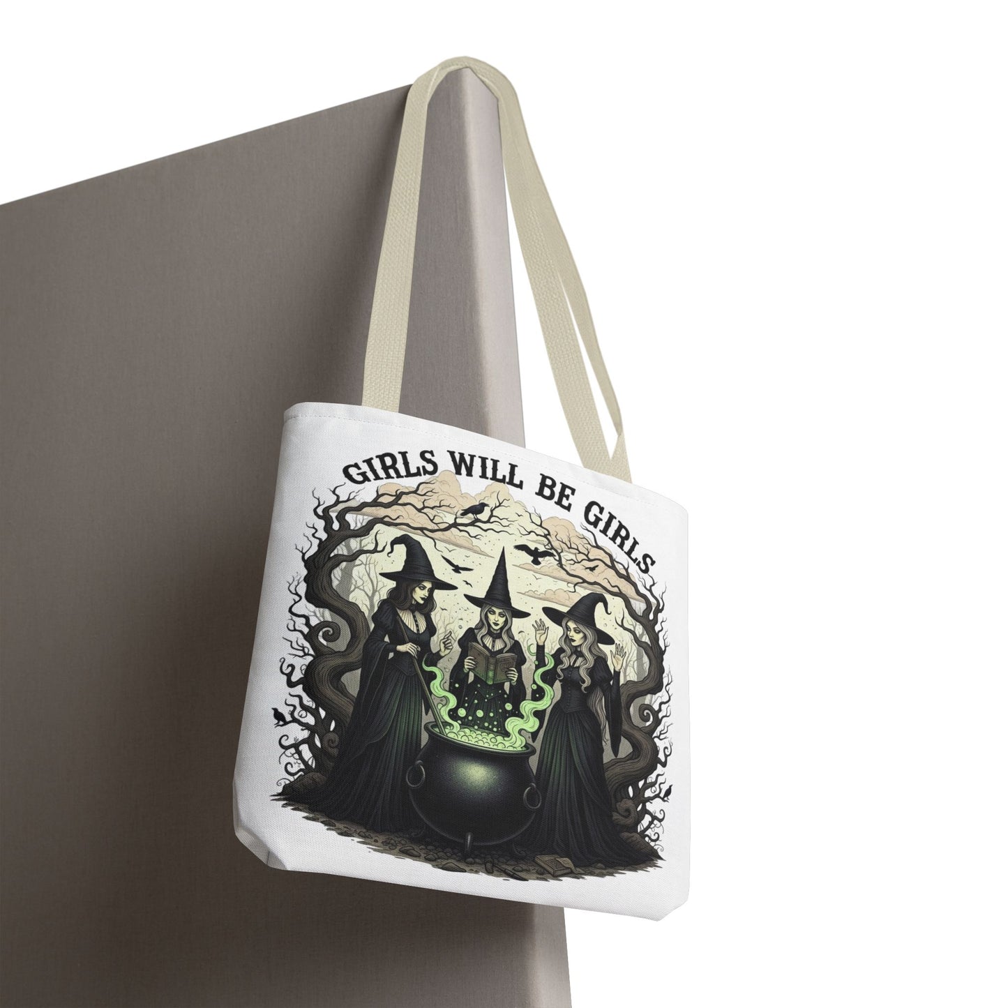 Girls Will Be Girls Halloween Tote Bag, Witchy Aesthetic Bag, Gothic Witches Cauldron Art, Spooky Gift, Reusable Eco Tote For Halloween Lovers