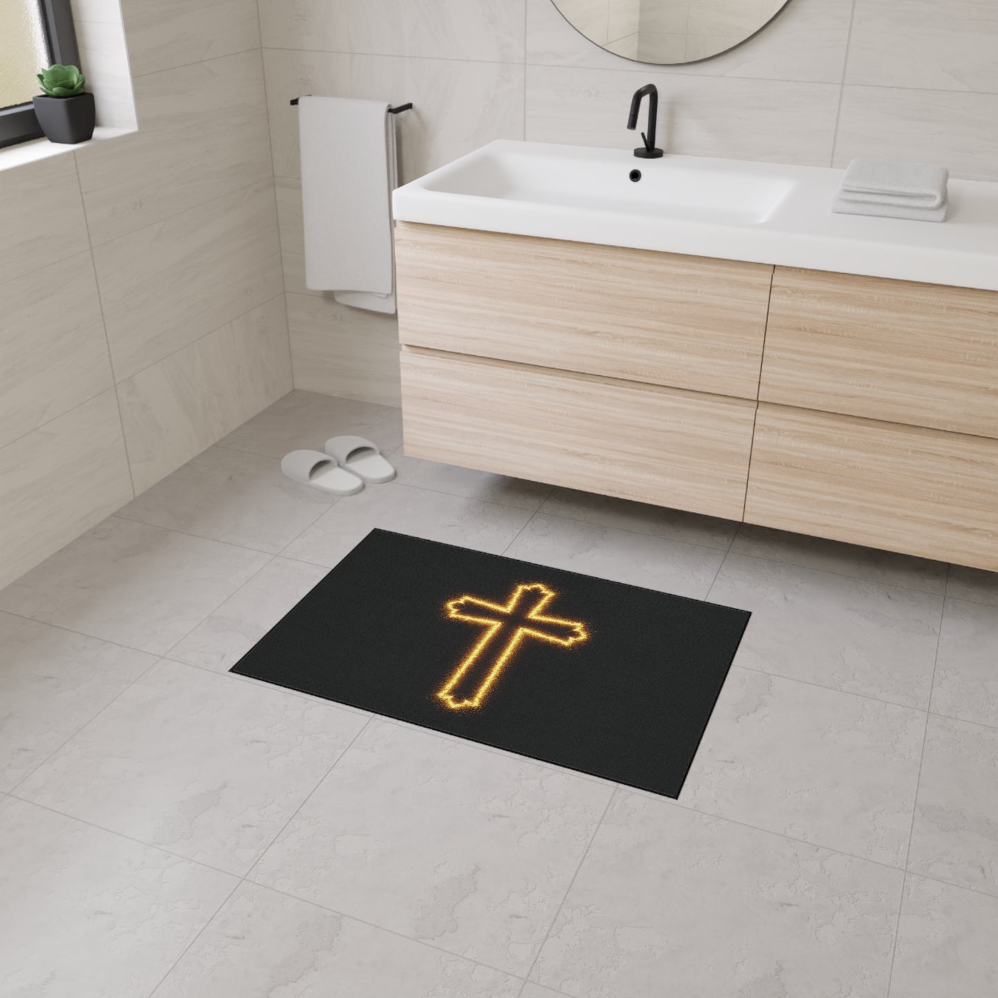 Floor Mat with Glowing Cross Design