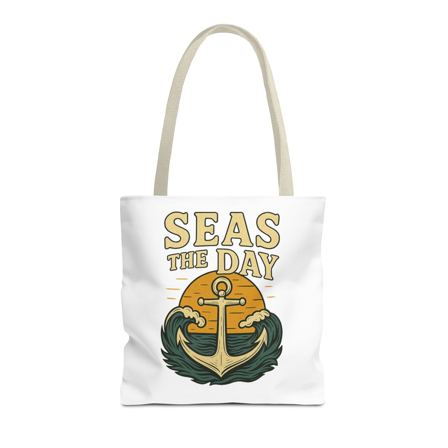 "Seas the Day" Nautical Tote Bag – Funny Beach Quote Canvas Bag with Anchor | Coastal Gift Idea for Summer, Travel, or Daily Use