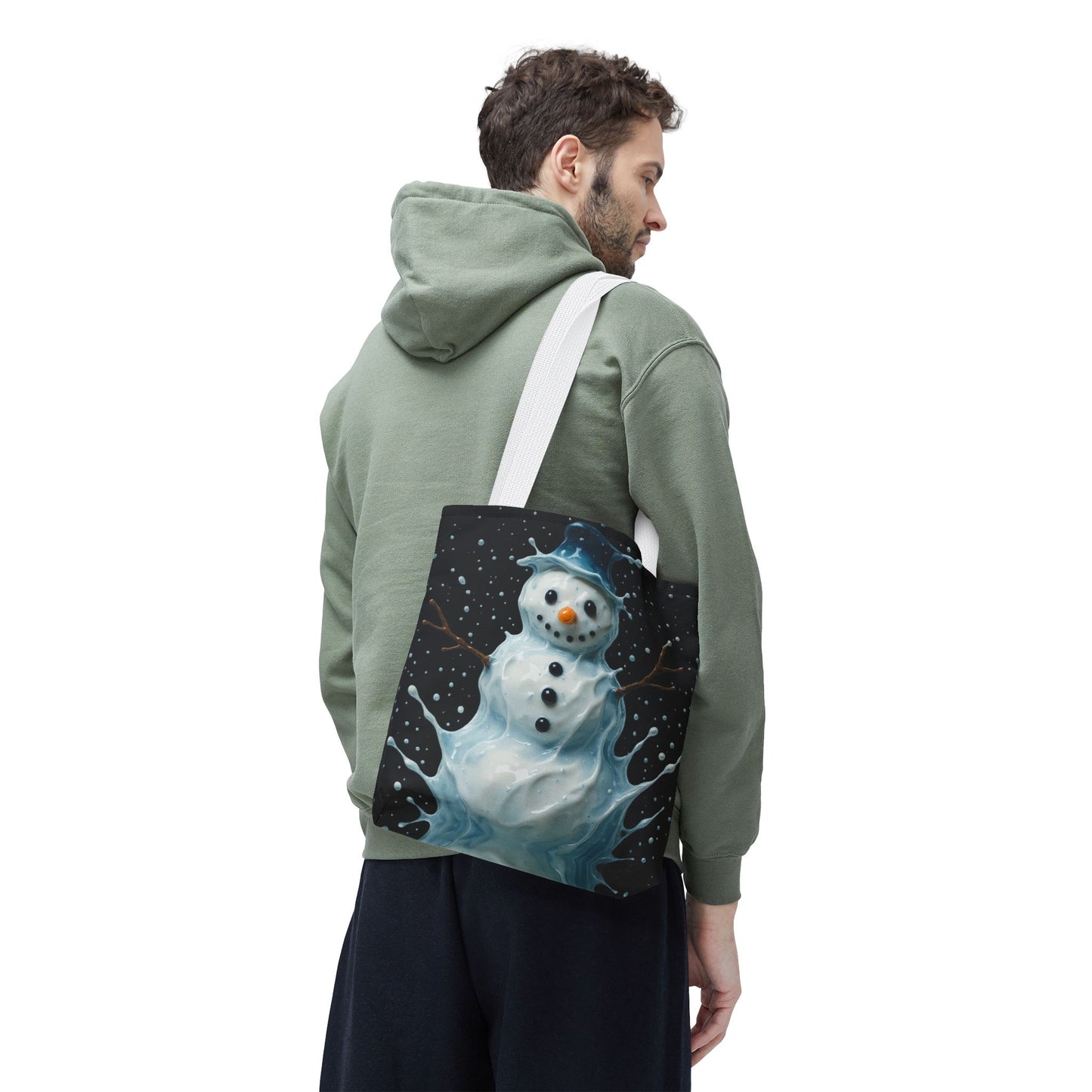 Winter Snowman Tote Bag, Festive Christmas Gift Bag, Holiday Shopping Tote, Snowy Season Accessory, Reusable Winter Art Bag For Everyday Use