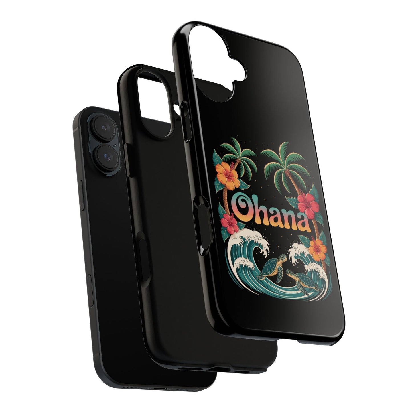 Tropical Ohana iPhone Case - Beach Vibes Cover with Palms, Hibiscus and Turtles - Rugged and Glossy Summer Phone Protector