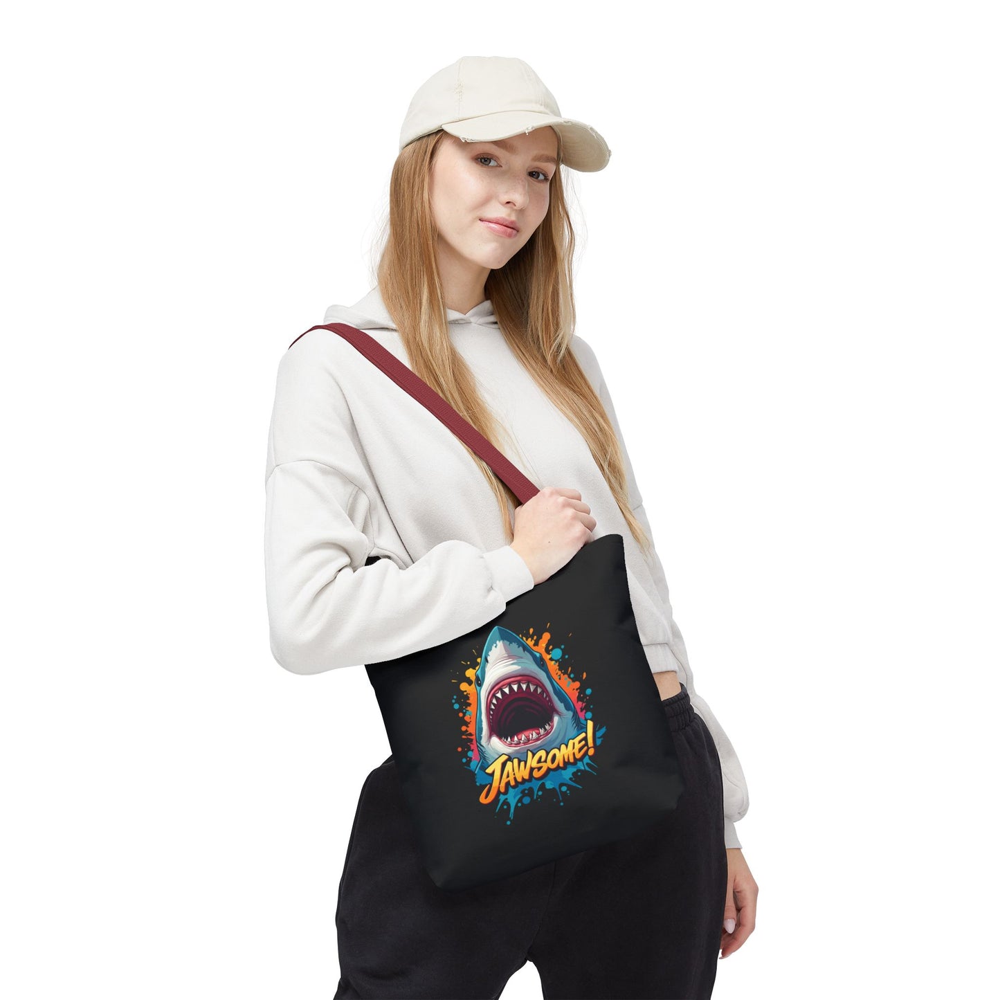 Shark Tote Bag – JAWSOME Funny Ocean Lover Bag – Durable Reusable Grocery, Beach, or Everyday Tote – Gift for Shark Fans & Sea Lovers