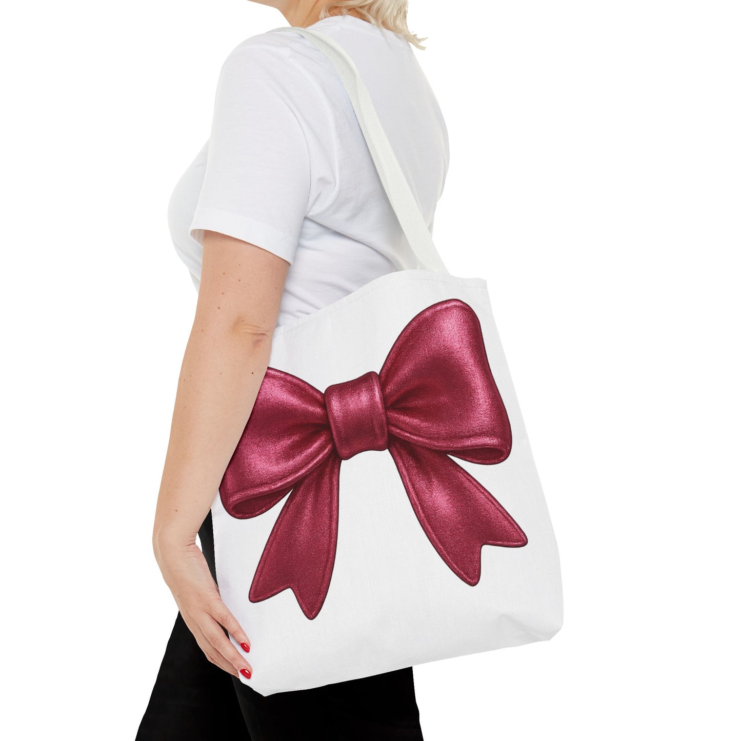 Chic Red Bow Tote Bag – Cute Girly Gift for Her, Fashionable White Bag with Red Handles, Kawaii Aesthetic Purse, Everyday Style