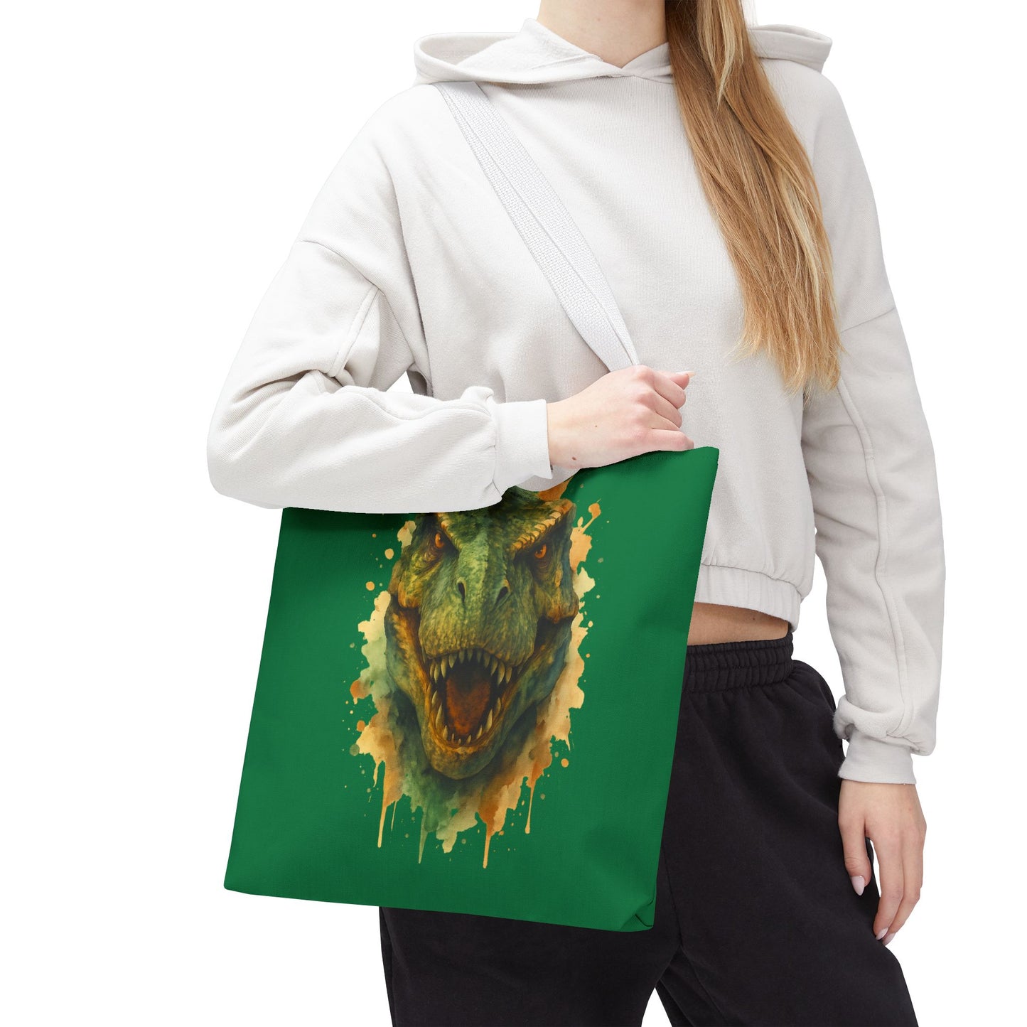 Watercolor T-Rex Tote Bag - Eco Canvas Dino Shopper, Dinosaur Lover Gift, Book Bag, Reusable Grocery Tote - Aesthetic Paleontology Art