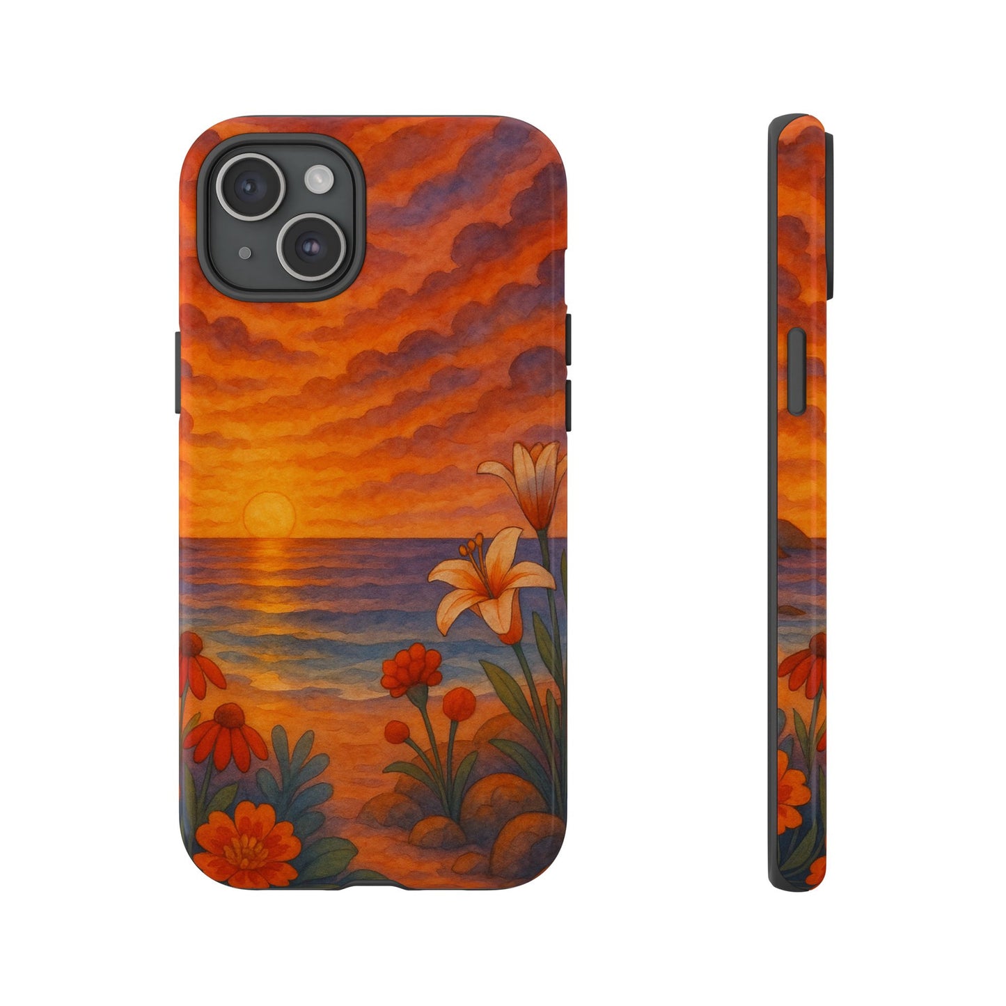 iPhone Case - Floral Ocean Sunset Watercolor Tough Case Nautical Phone Case Beach iPhone Case Ocean Sunset Theme