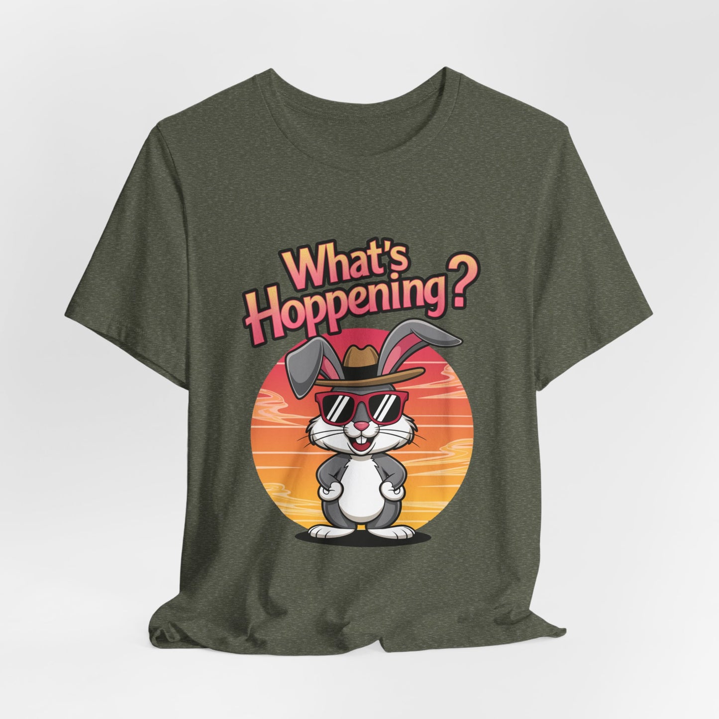 What’s Hoppening Funny Bunny Shirt – Cute Rabbit Pun T-Shirt – Sunset Graphic Tee for Animal Lovers, Easter, and Pun Enthusiasts