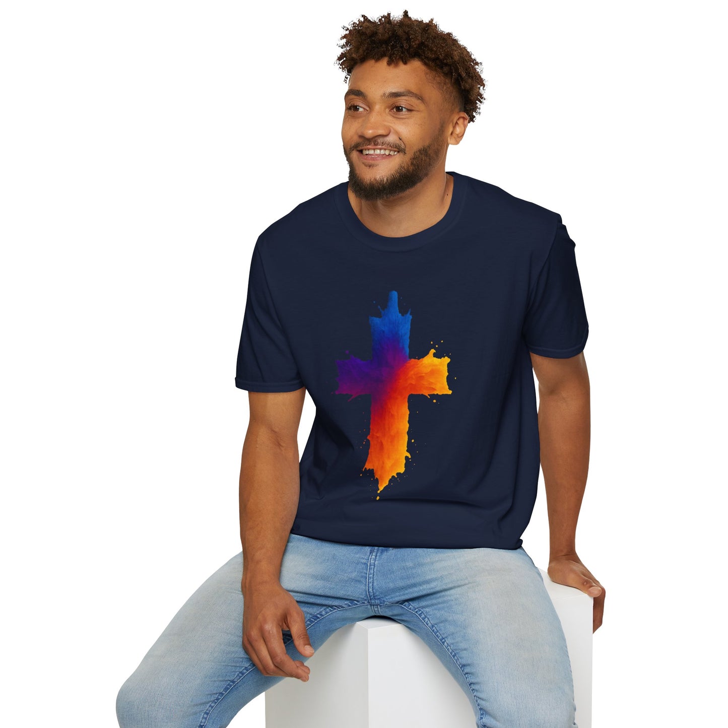 Colorful Abstract Cross T‑Shirt | Bold Grunge Paint Splatter Christian Tee | Unique Vibrant Gift | Inspirational Faith Graphic Shirt