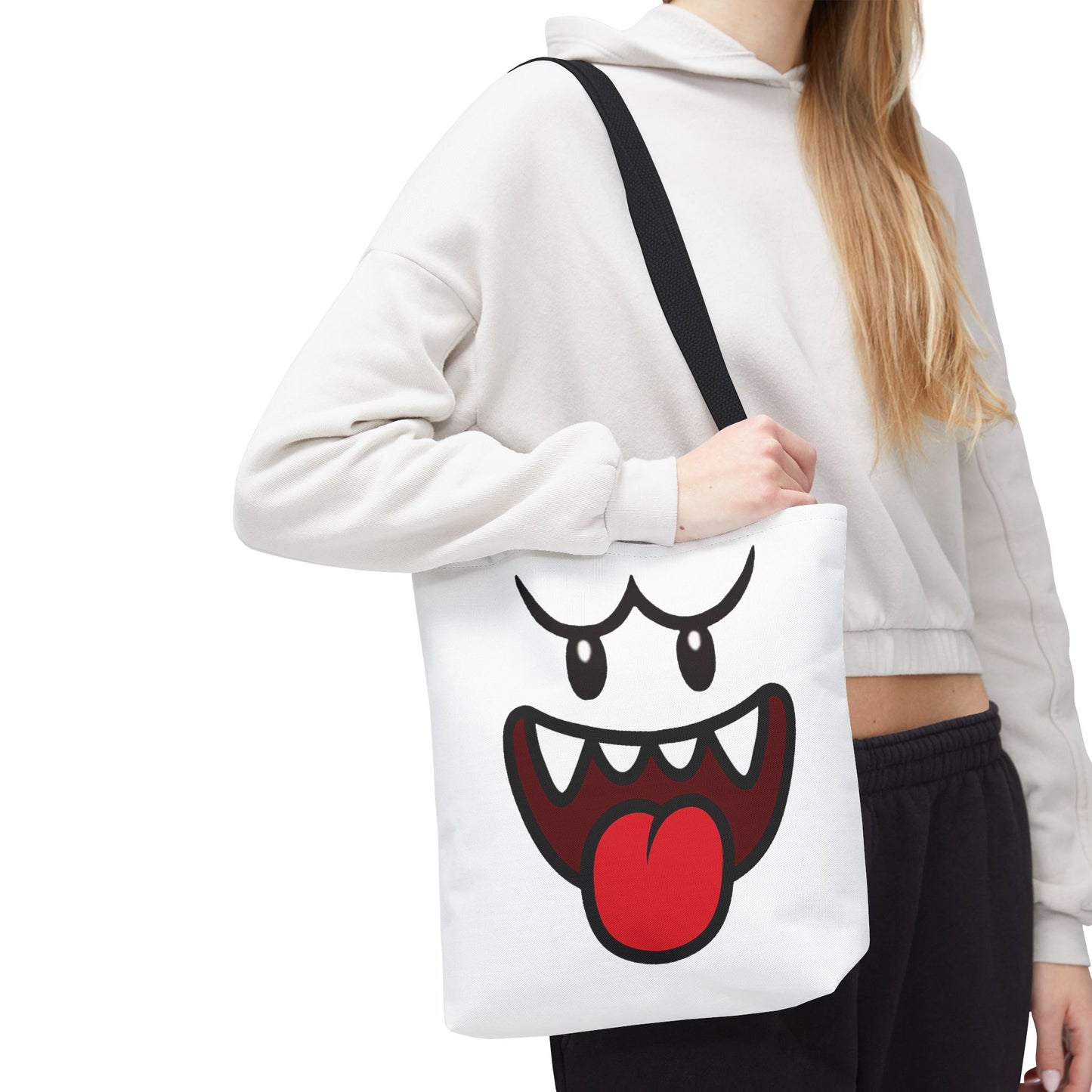 Funny Ghost Face Tote Bag, Spooky Halloween Shopping Bag, Creepy Cute Gamer Tote, Novelty Reusable Canvas Bag, Horror Themed Trick or Treat Bag