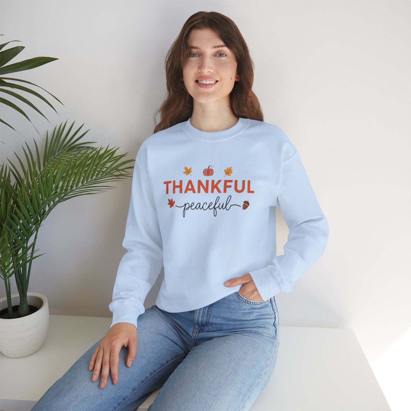 Thankful Peaceful Sweatshirt, Minimalist Fall Crewneck, Autumn Pumpkin Sweater, Thanksgiving Pullover, Cozy Seasonal Gratitude Gift