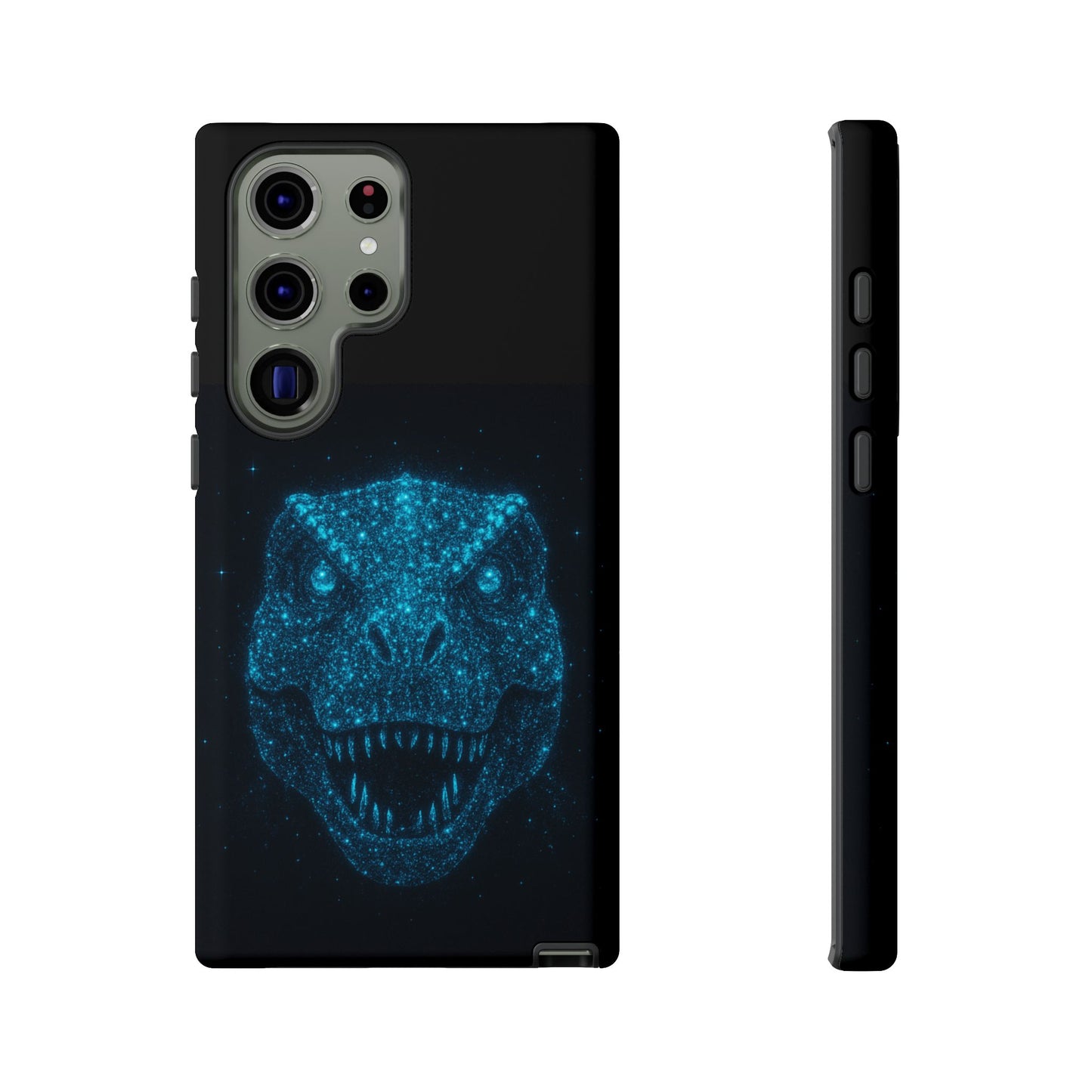 Bioluminescent T-Rex Samsung Case - Galaxy Tough Dual-Layer Cover, Cosmic Dino Particle Design, S25 S24 S23 Gift