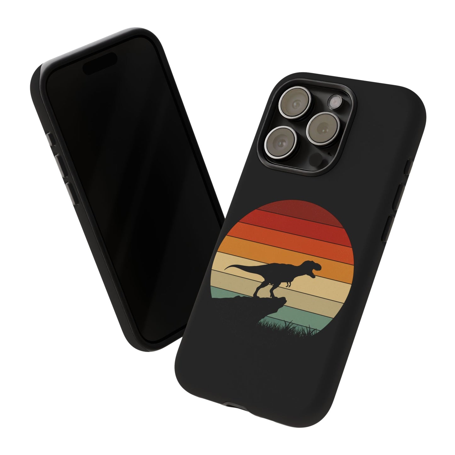 Retro Sunset Dinosaur iPhone Case | T‑Rex Silhouette Vintage Phone Cover for iPhone 14/15/16 Pro | Aesthetic Dinosaur Gift